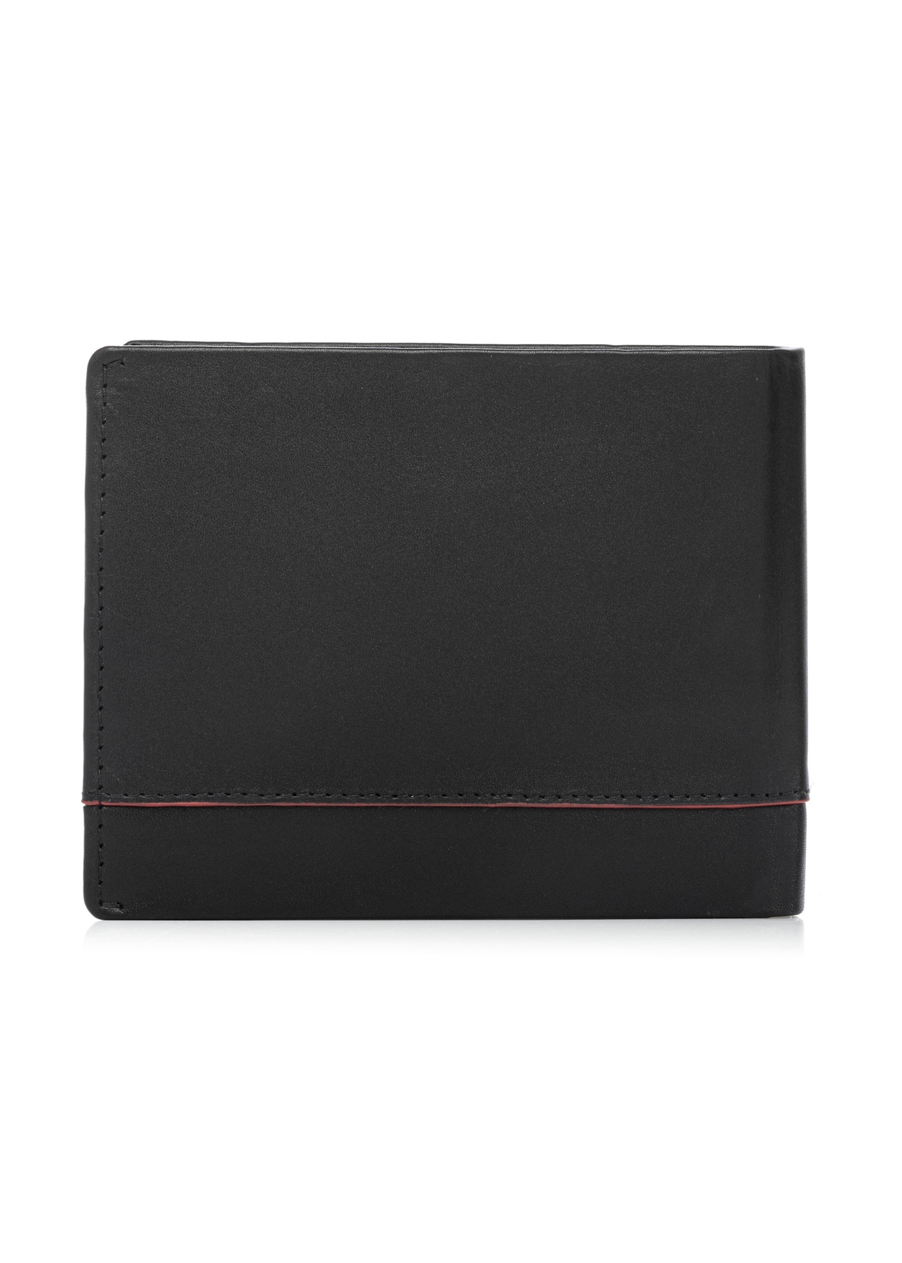 Black medium leather men's wallet PORMS-0697-9J(W26), back view of the product on a white background.