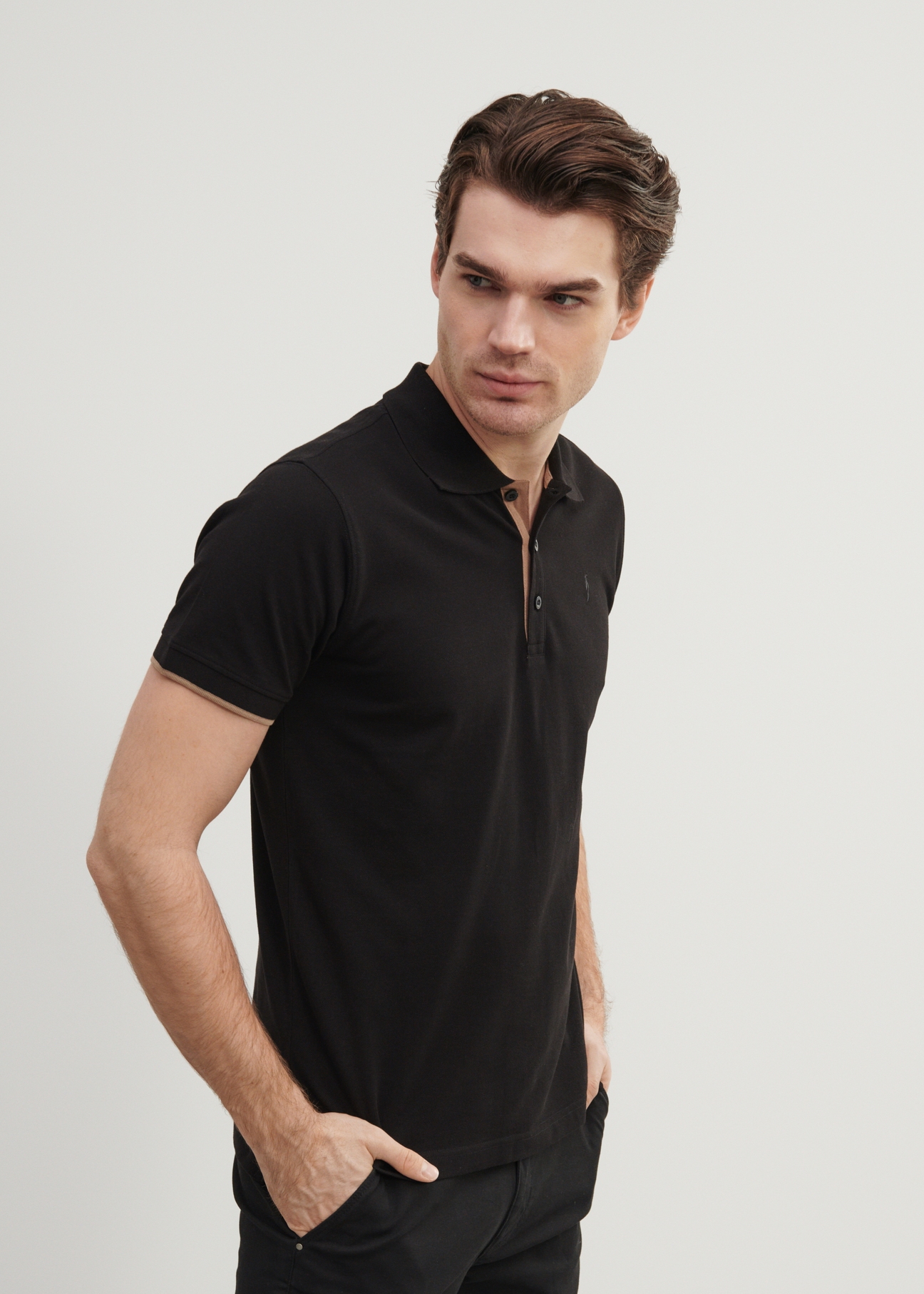 Men's black polo shirt POLMT-0045A-99(W24)-02