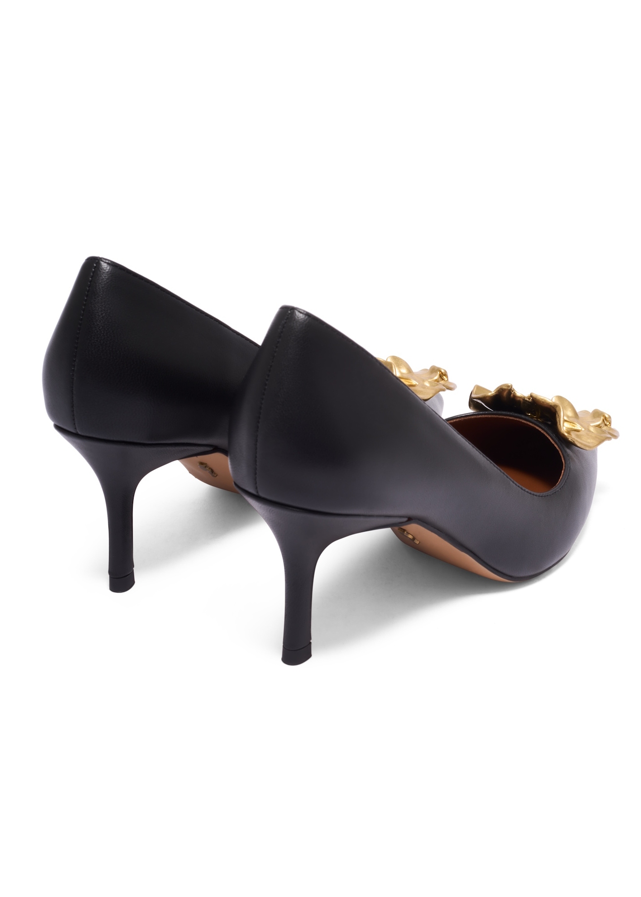 Women's leather high heels in black BUTYD-1298-99(Z26), product view from the back on a white background.