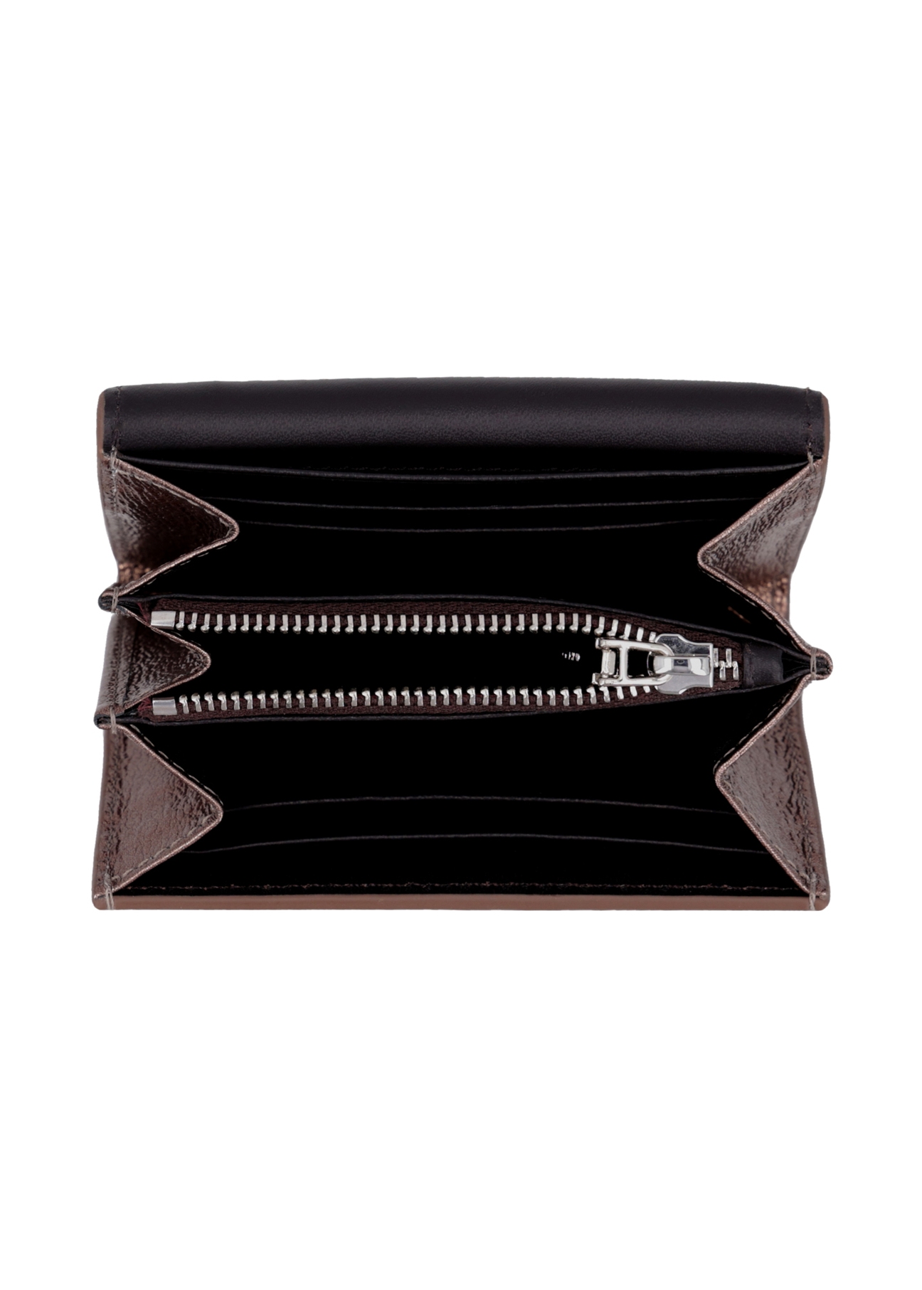 Small women's leather wallet in light brown color PORES-1029-1G(Z26), product view inside on white background.