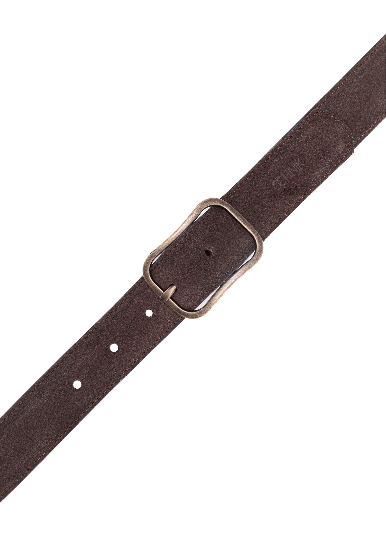 Chocolate leather women's belt PASDS-0317-90(Z25), product view with buckle on white background.