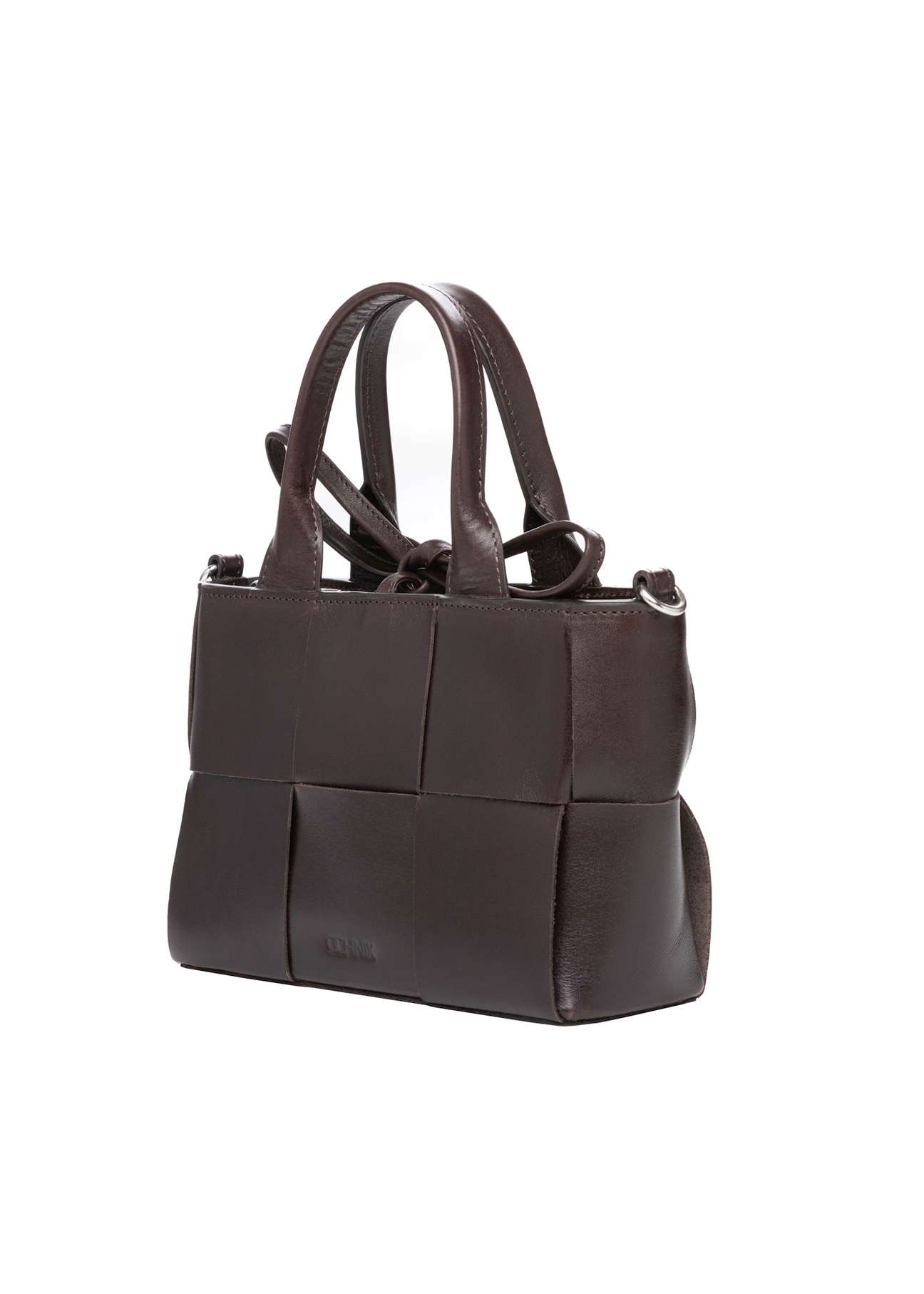 Dark brown small leather women's handbag TORES-1298-1H(W26), diagonal product view on white background.