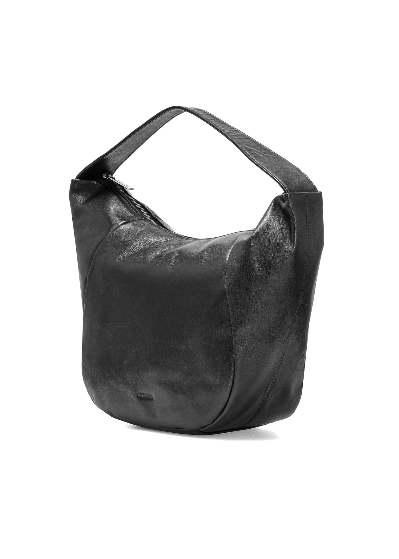 Black leather hobo bag TORES-1135A-99(Z25), diagonal product view on white background.