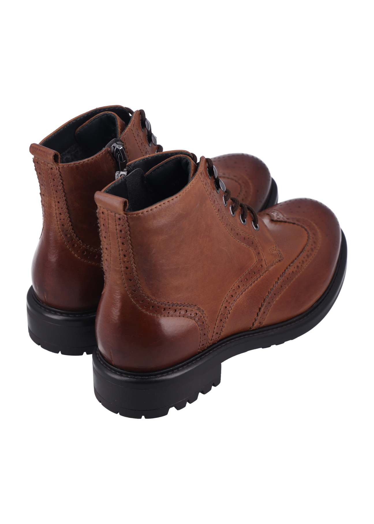 Men's brown leather ankle boots BUTYM-0546-1H(Z26), back view of the product on a white background.