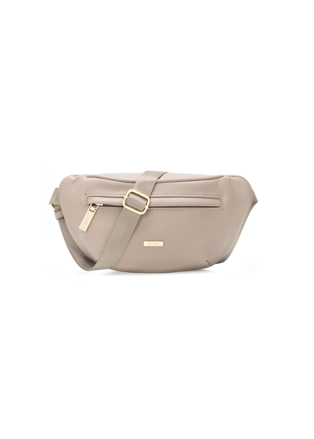Beige women's imitation leather waist bag TOREC-1194-1D(W26) - front product view, on a white background.