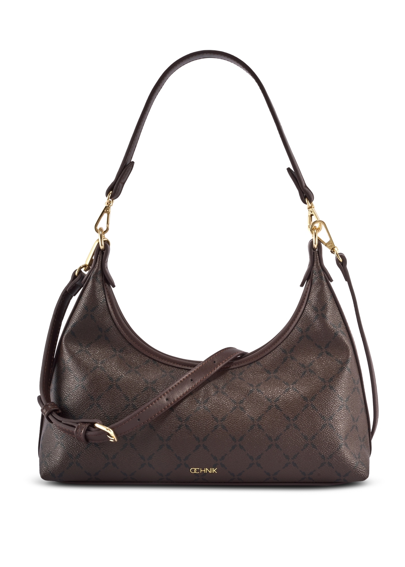 Brown women's handbag with monogram TOREC-1301-1P(Z26), front product view on white background.