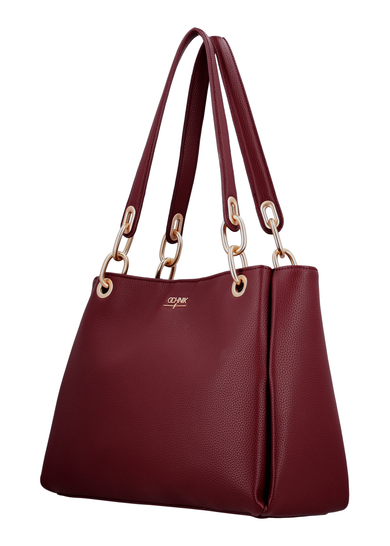 Burgundy women's imitation leather handbag TOREC-0998-4D(W27), diagonal product view on white background.