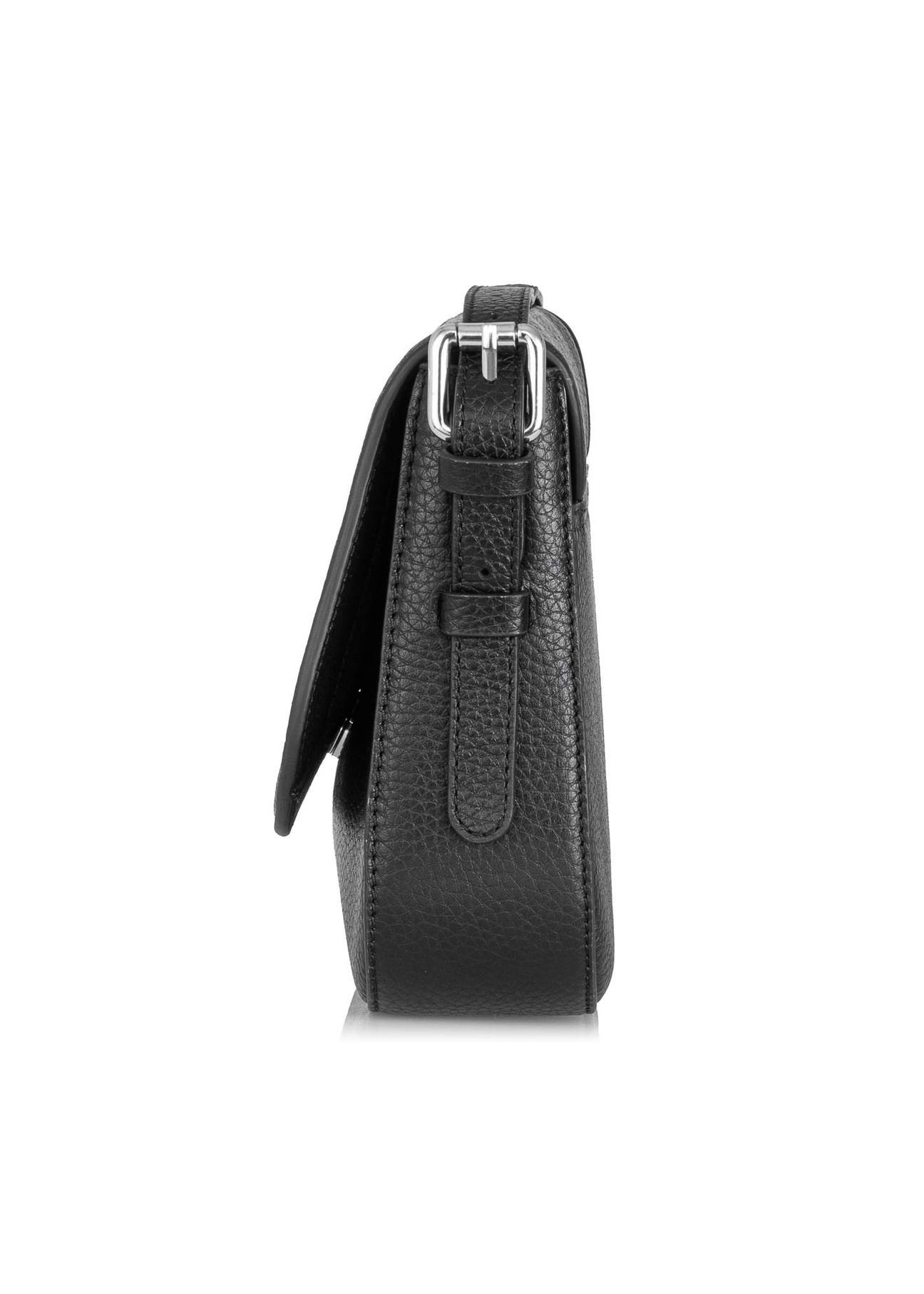 Black leather women's messenger bag TORES-0985D-99(Z25), side view of the product on a white background.