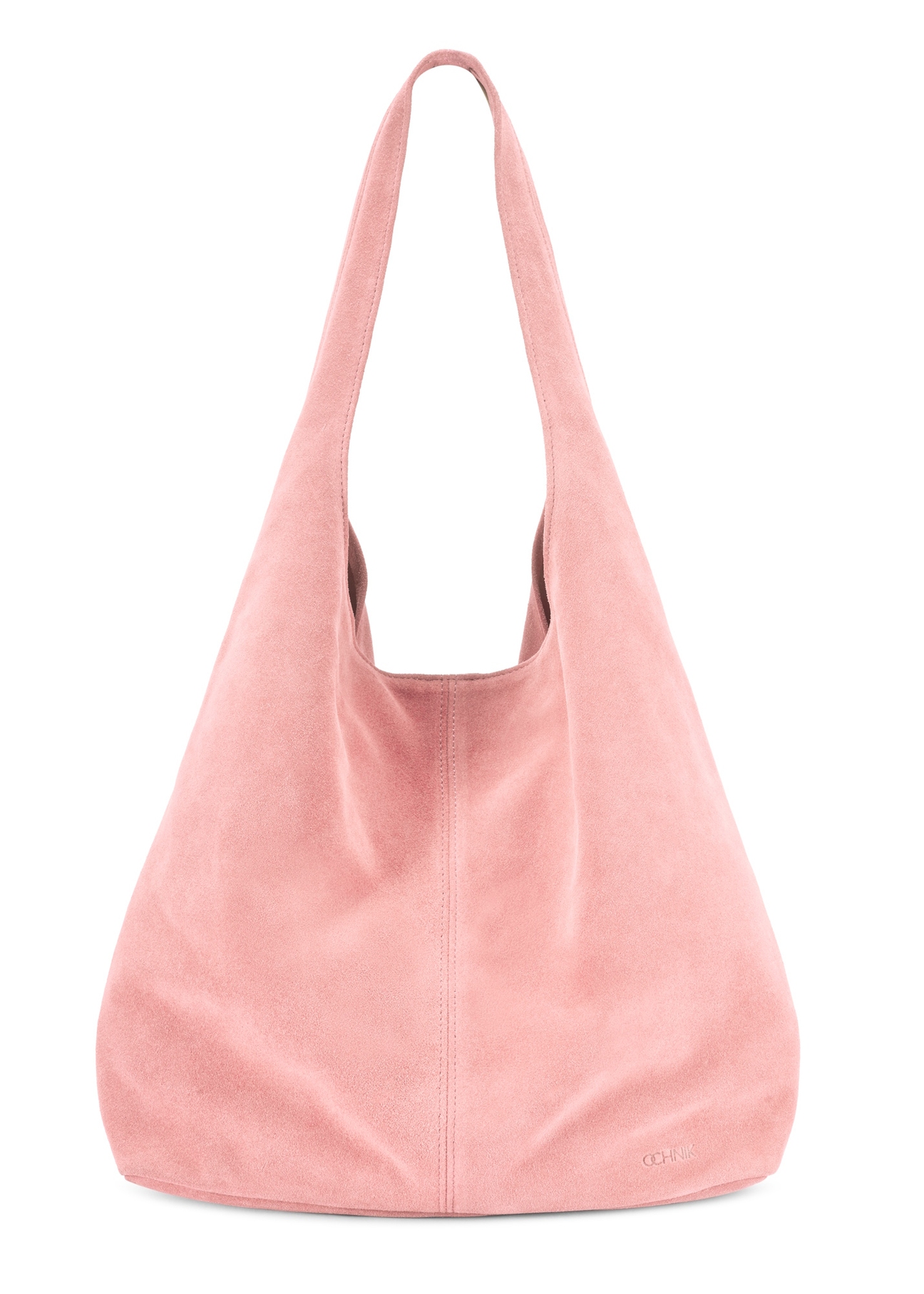 Women's pink suede shopper bag TORES-1177-5B(W26), front product view on white background.