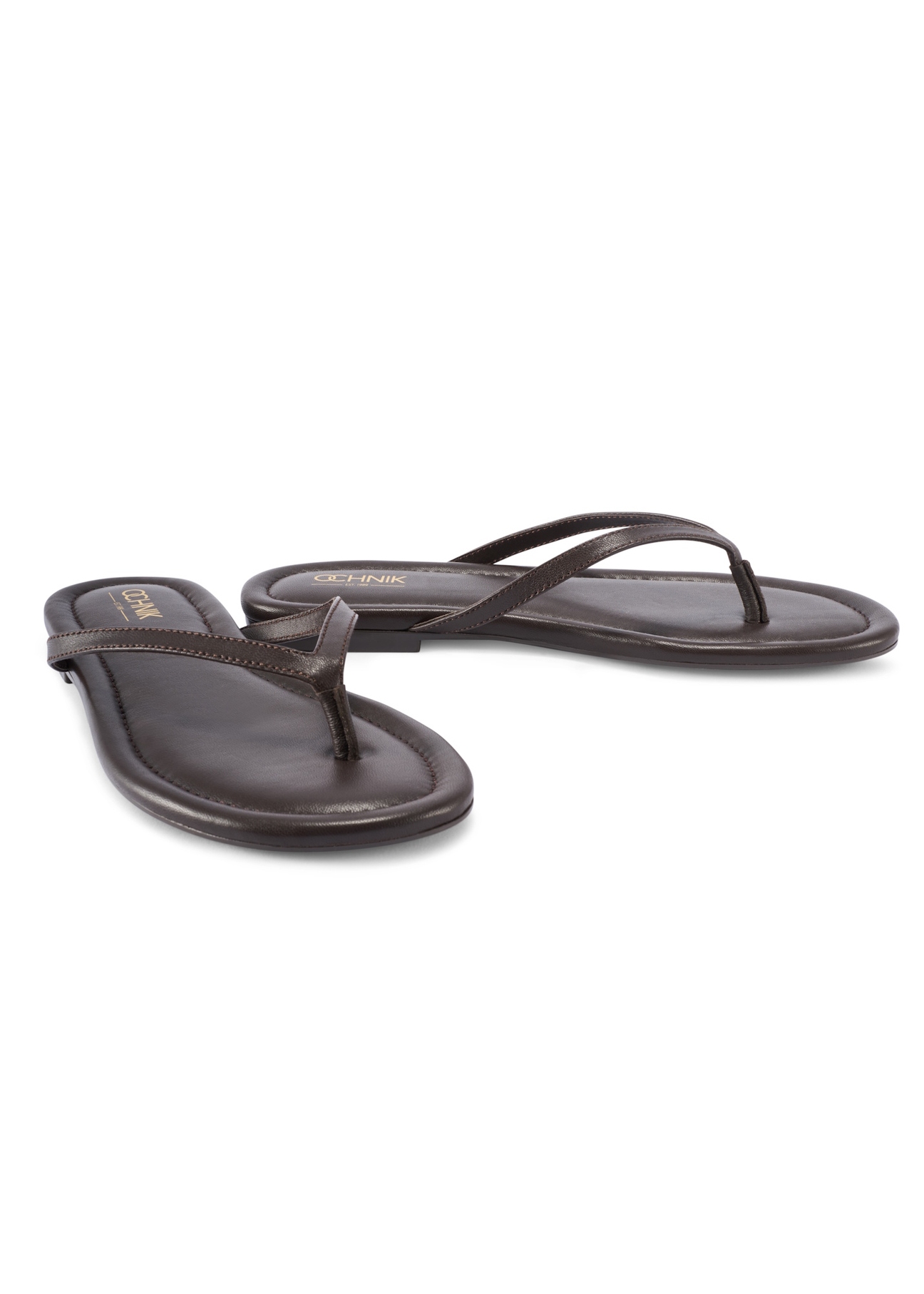 Women's dark brown leather flip-flops BUTYD-1271-1I(W26), diagonal product view on a white background.