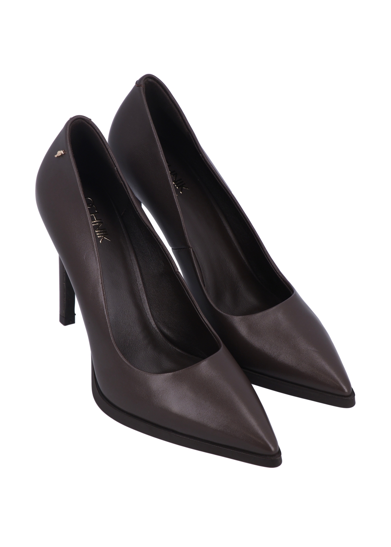 Brown leather women's high heels BUTYD-1217-1I(Z26), diagonal product view on white background.