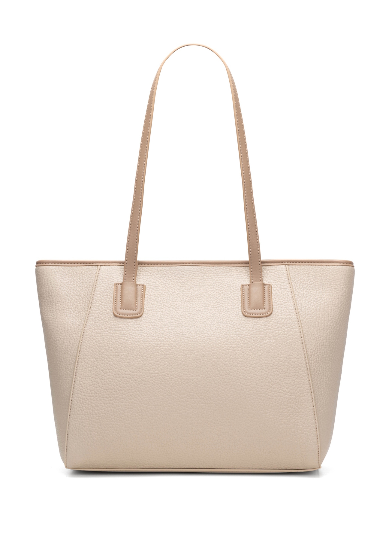 Beige women's shopper bag TOREC-1162-1D(W26), product view from the back on a white background.