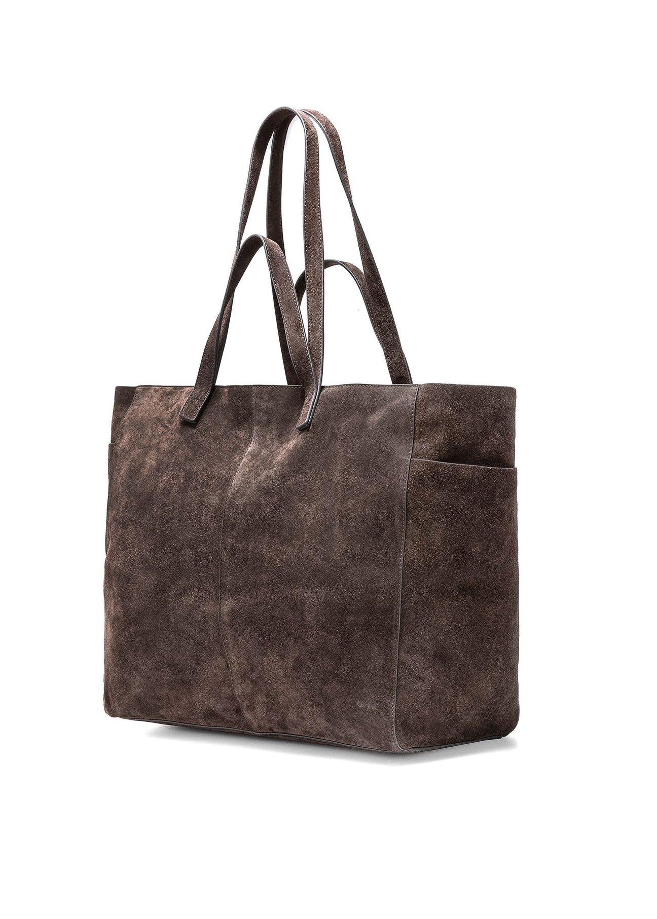 Brown suede women's bag TORES-1187-89(Z25), diagonal product view on white background.