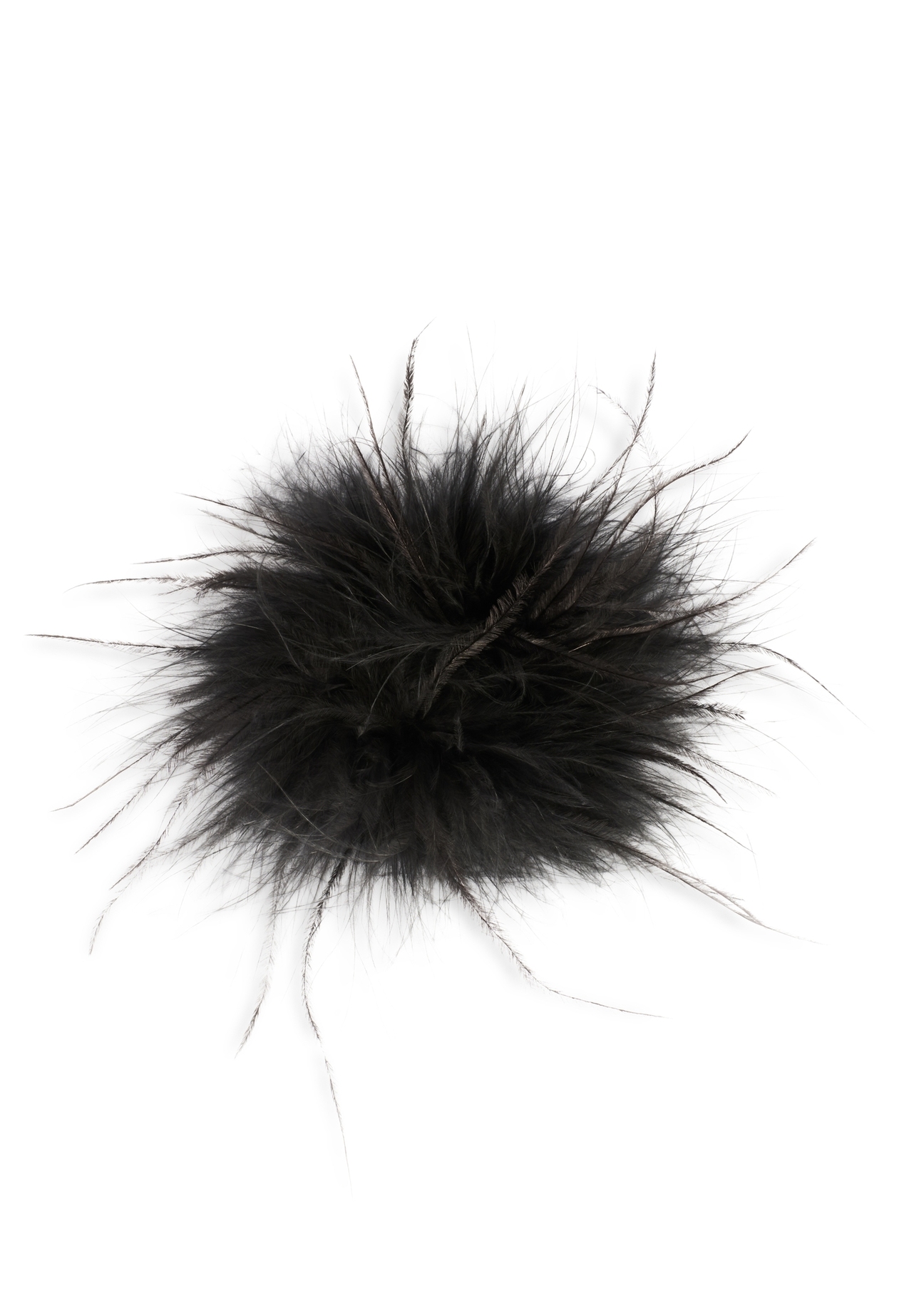 Black brooch made of natural feathers BRODF-0001-99(Z25), product view from the front on a white background.