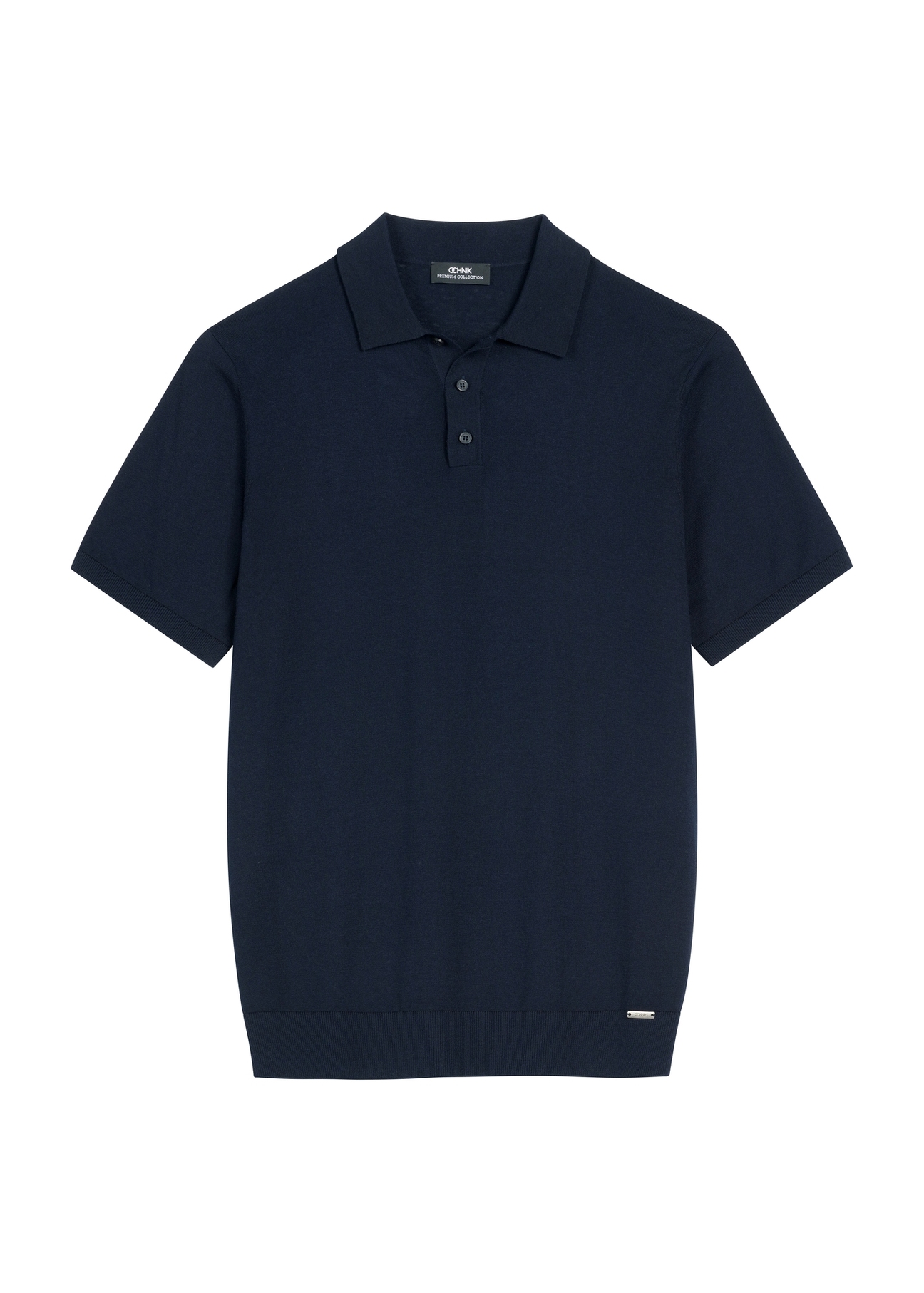 Navy blue silk polo shirt POLMT-0094-7E(W26), front product view on white background.