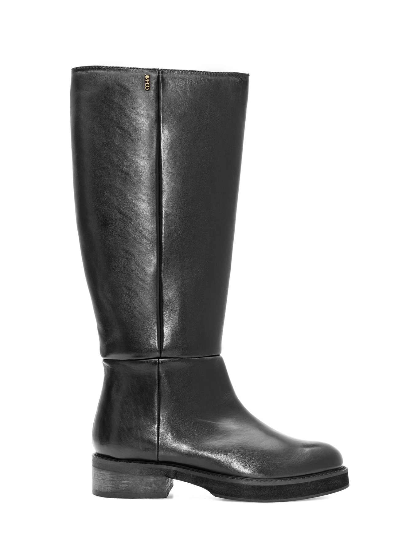 Women's leather boots in black BUTYD-1195-99(Z25), product view from the side on a white background.