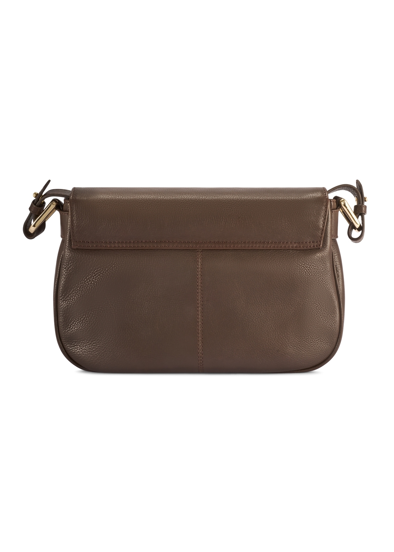 Women's brown leather messenger bag TORES-1253-1I(W26), product view from the back on a white background.