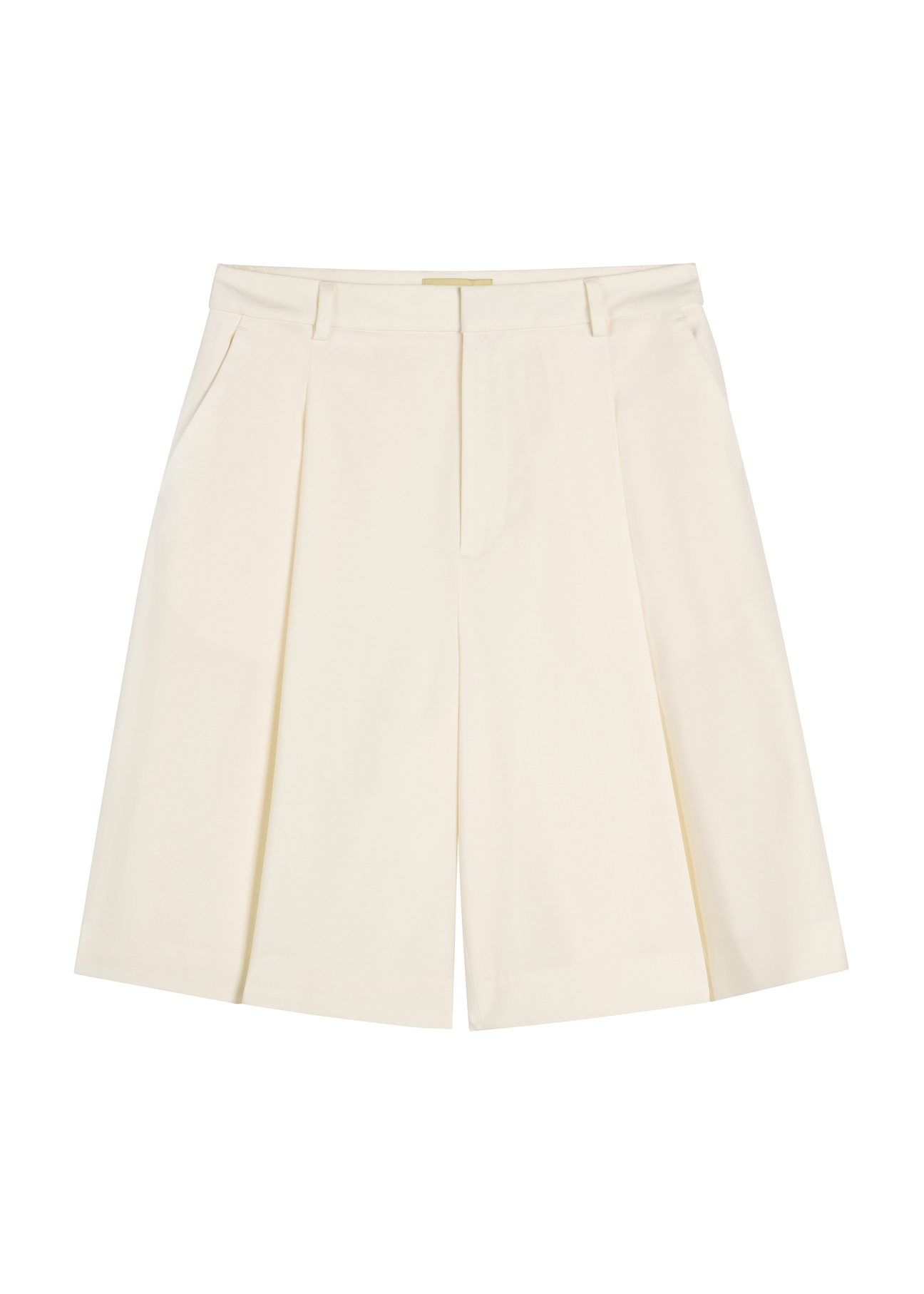 Cream women's wool shorts SZODT-0021-0B(W26) - front product view, on white background.