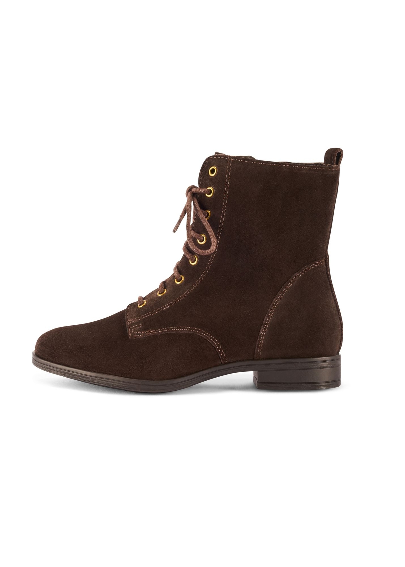 Women's brown suede ankle boots BUTYD-1008-1I(Z26), product view from the side on a white background.