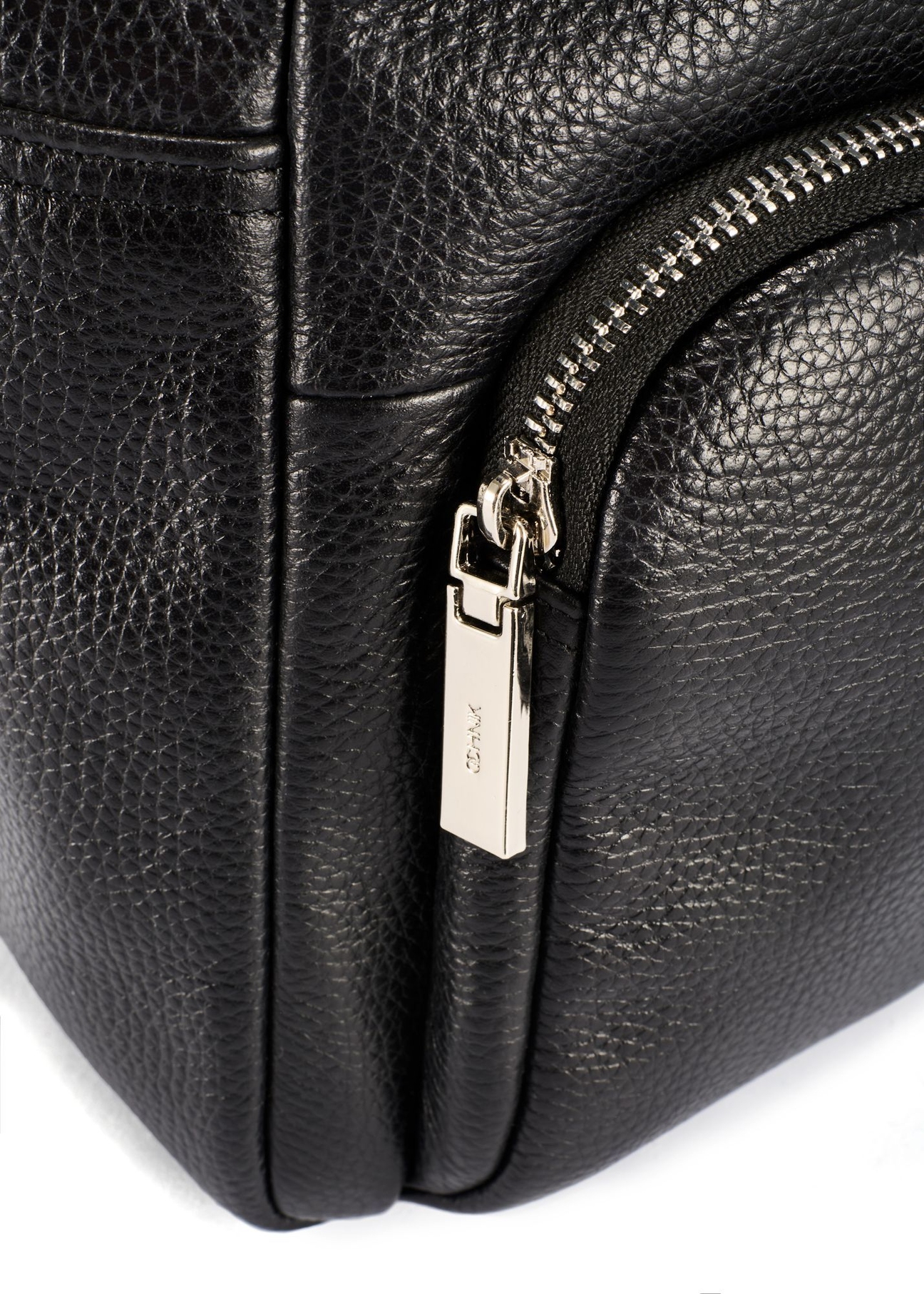 Women's black leather backpack TORES-1146-9I(Z26)- close-up of the detail on a white background.