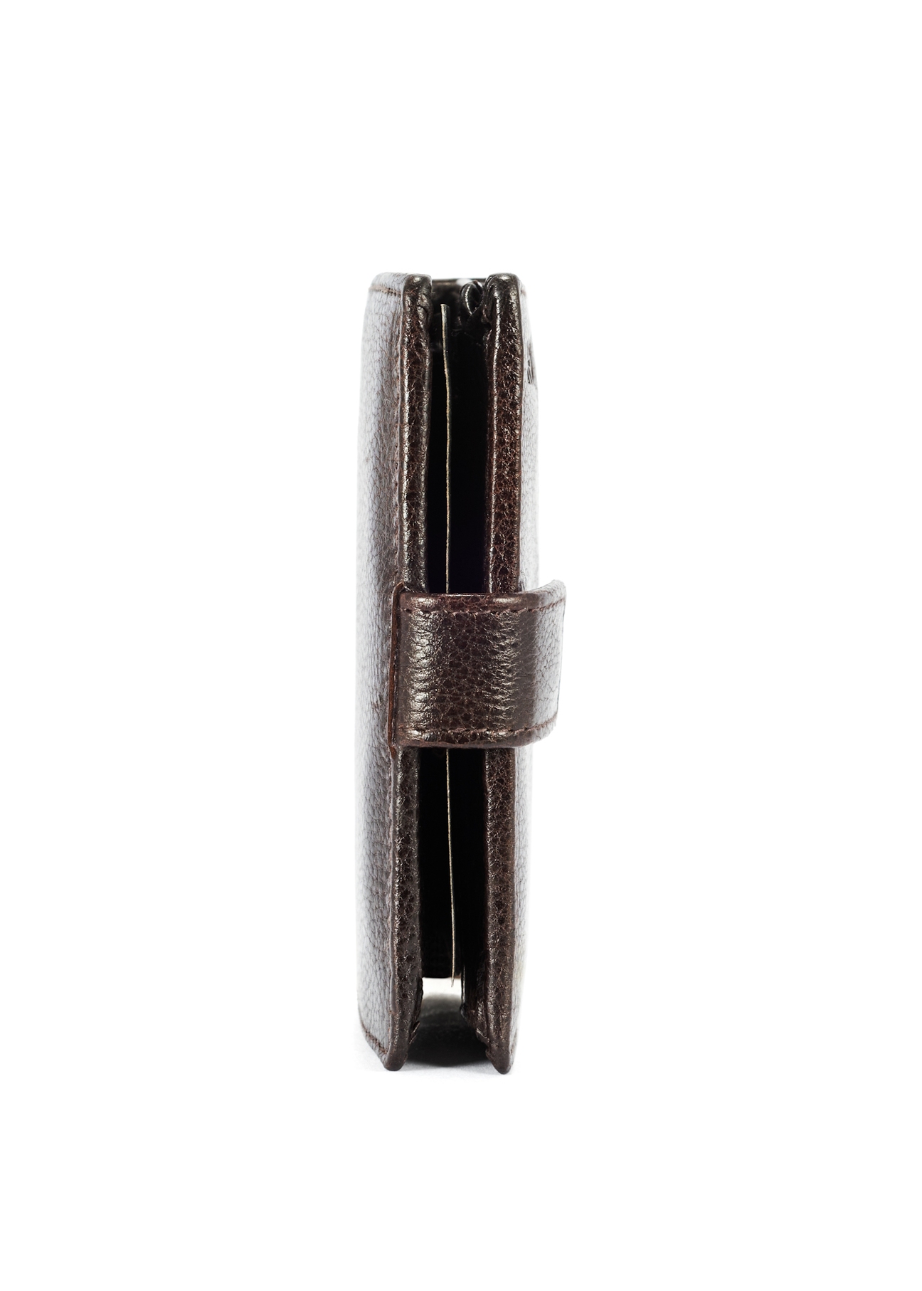Brown leather small men's wallet PORMS-0653-89(W25) - side product view on white background.