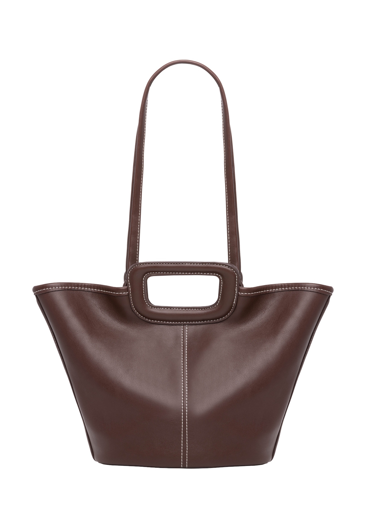Dark brown women's handbag with stitching TOREC-1213-1H(W26), product view from the back on a white background.