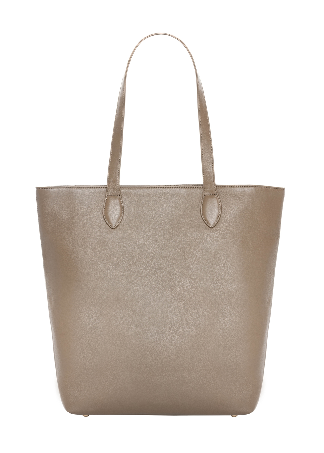 Leather shopper bag in cool beige color TORES-1312-1K(Z26). Back view on white background.