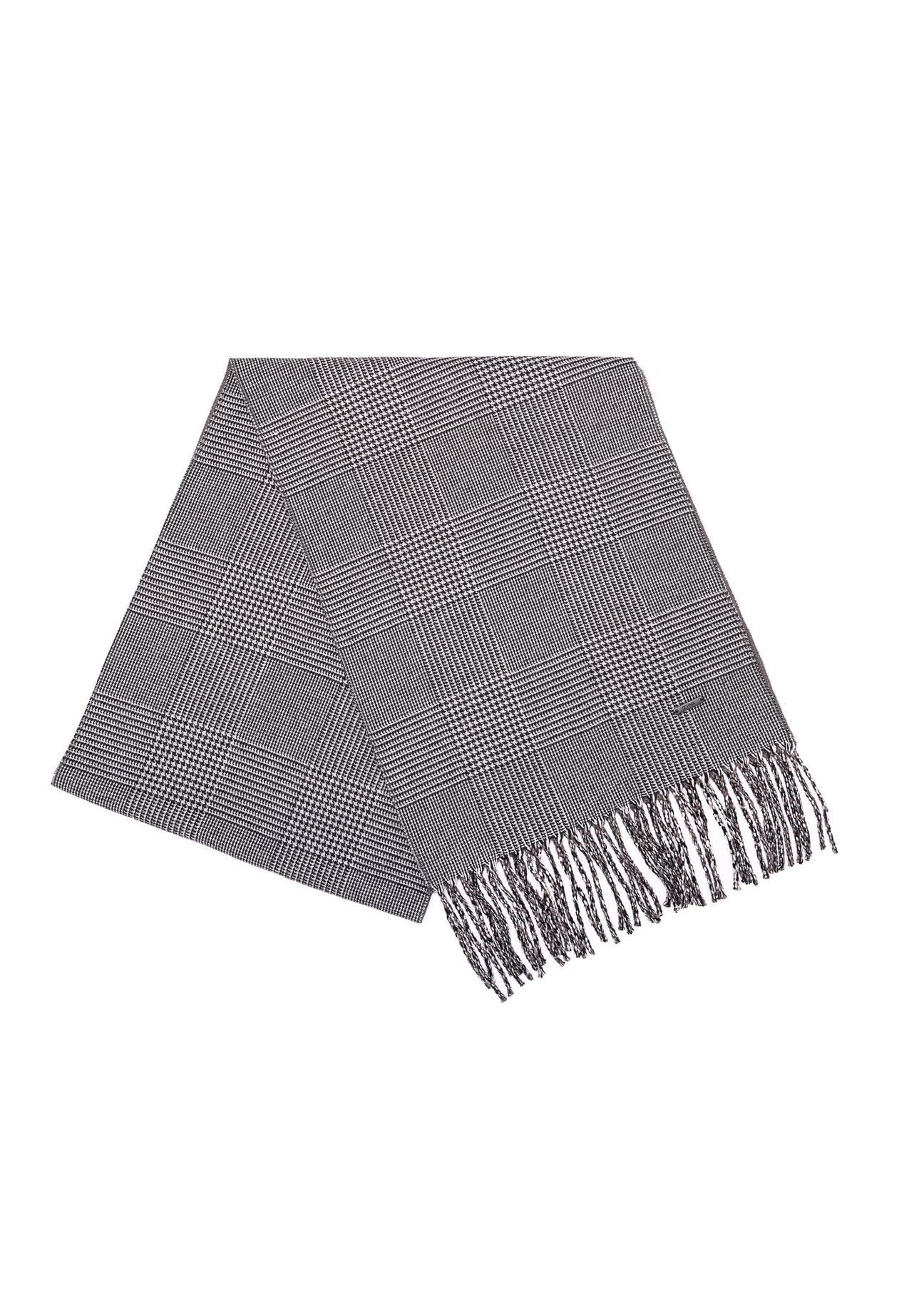 Gray men's checkered scarf SZAMT-0081A-98(Z25) - front top view of the product on a white background.