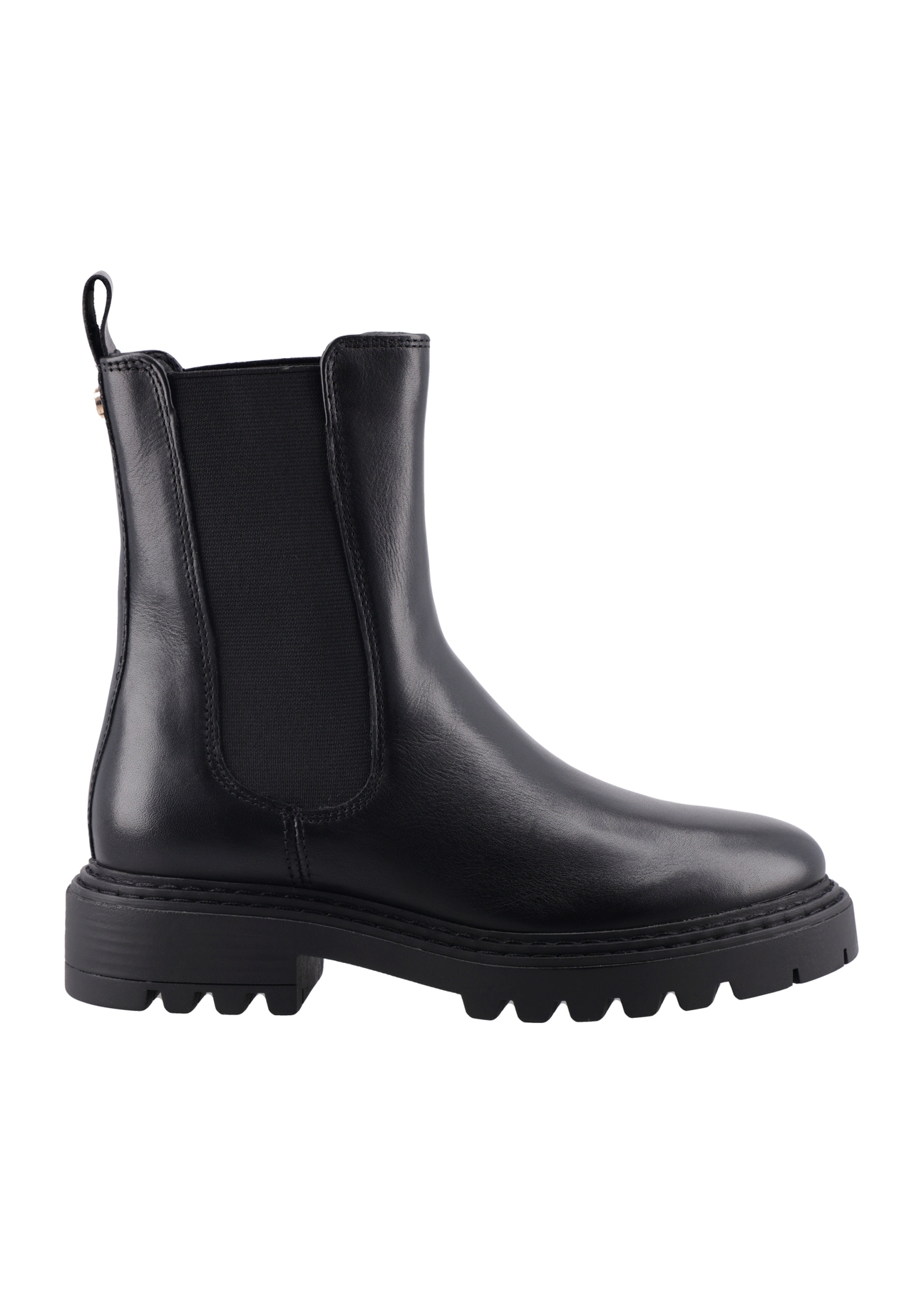 Women's black leather Chelsea boots BUTYD-1287-99(Z26), side view of the product on a white background.