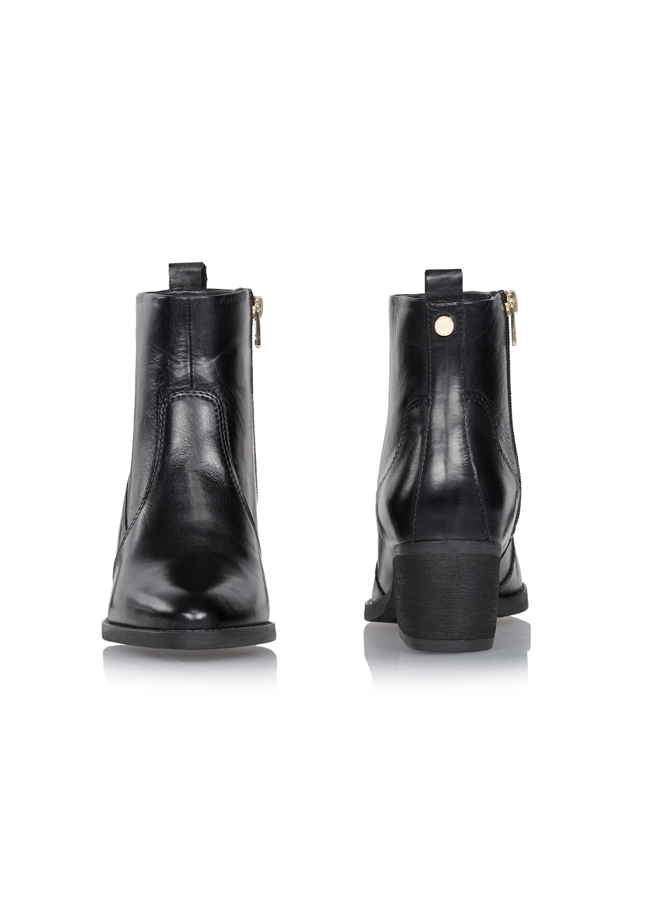 Women's leather ankle boots with heels BUTYD-1005A-99(Z25), front and back view of the product on a white background.
