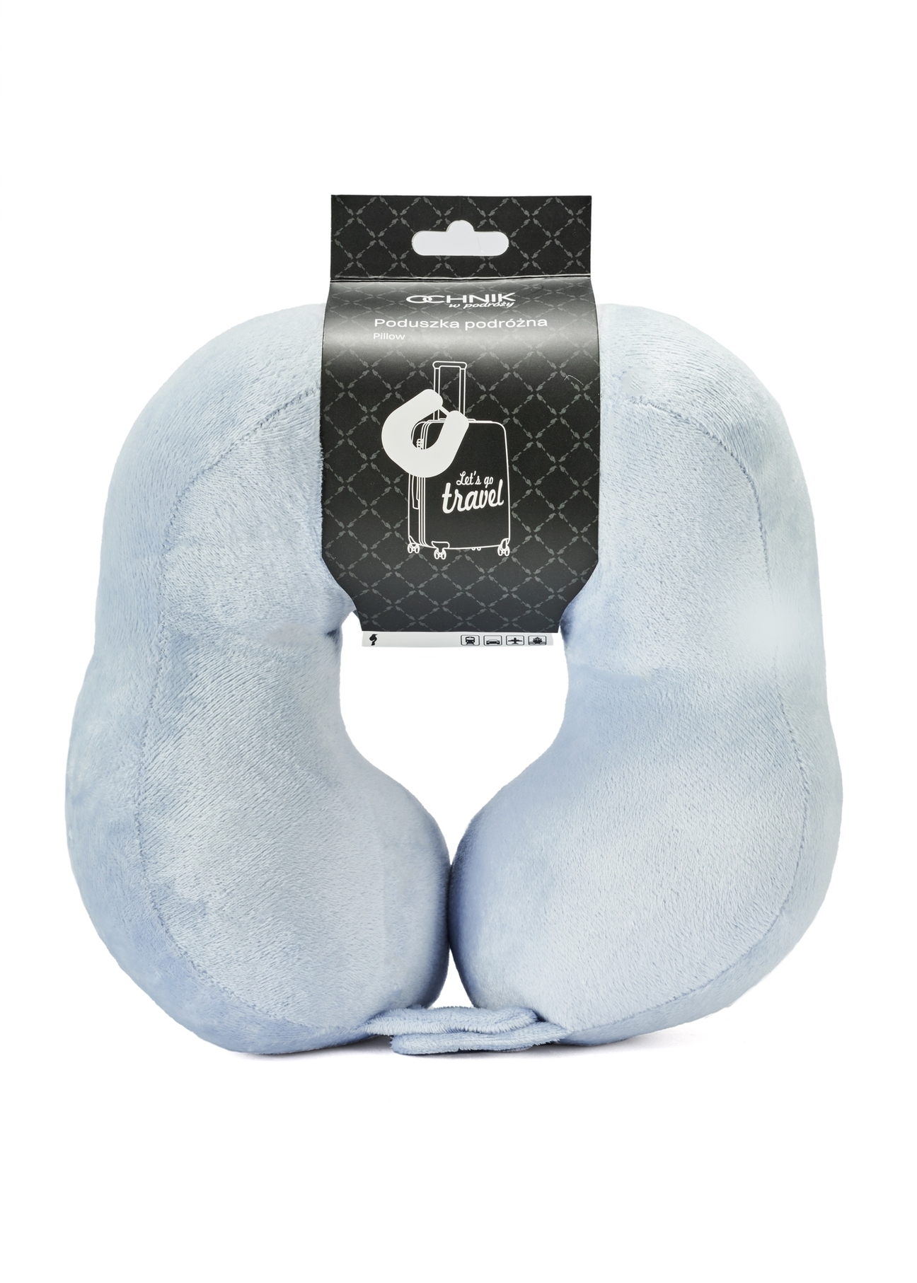 Blue travel pillow AW-014-0001-61(W25), product view from the front on white background.
