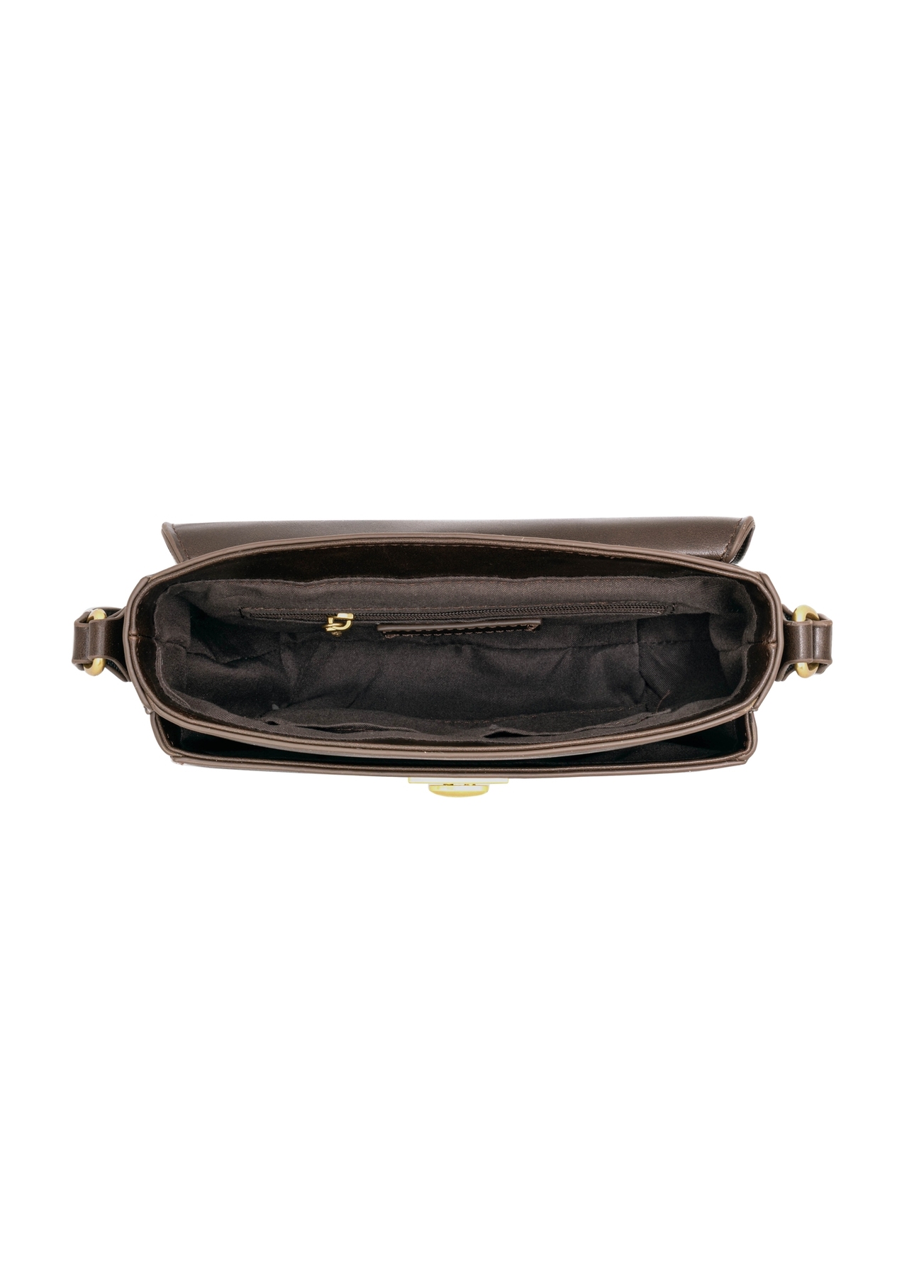 Small semi-circular brown women's messenger bag TOREC-1390-1H(Z26), product view inside on white background.