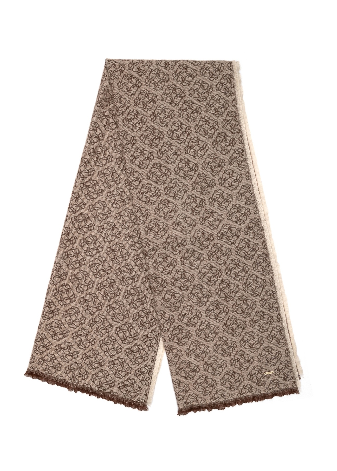 Large brown women's scarf with monogram SZADT-0130A-82(Z25), product view on a white background.-02