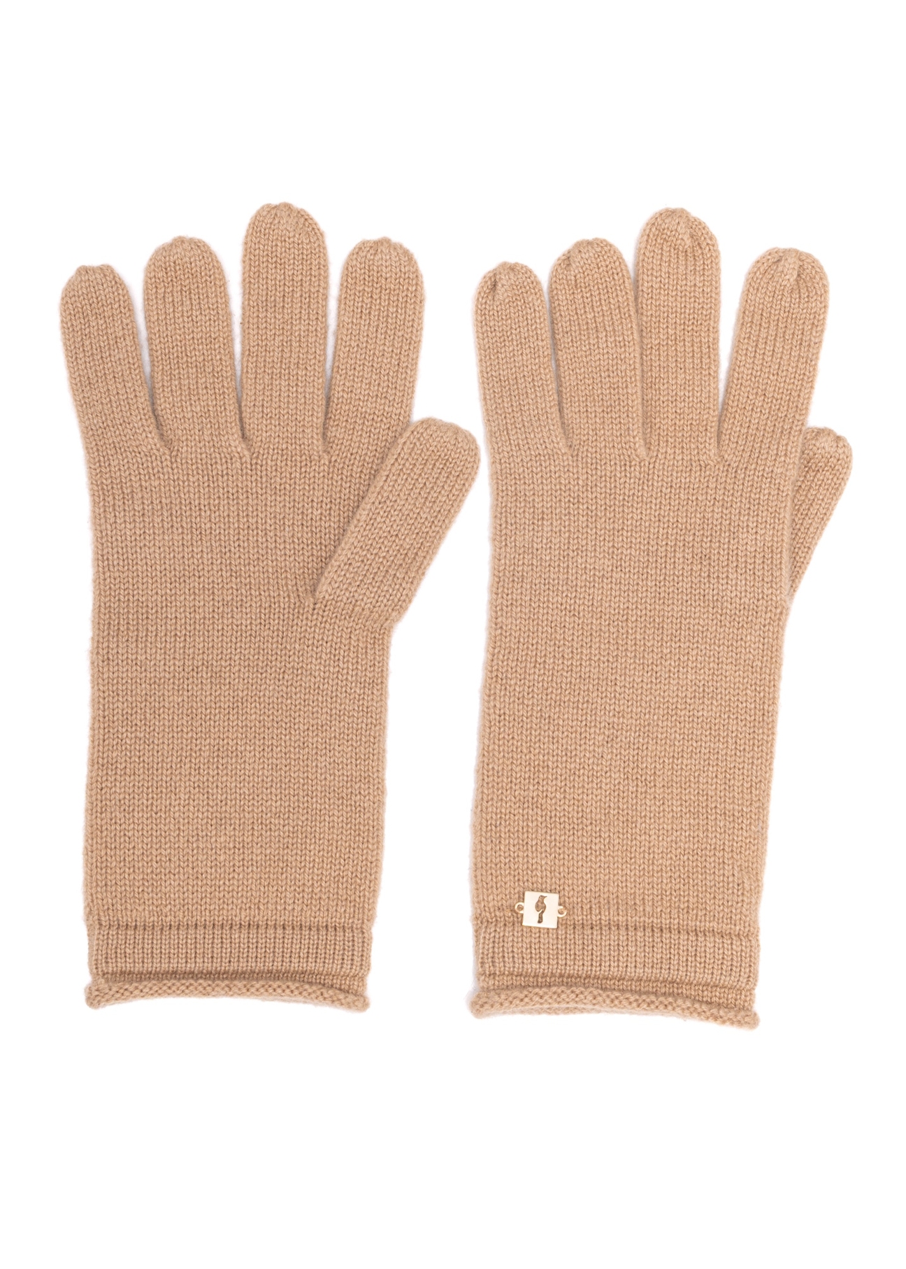 Beige cashmere women's gloves REKDT-0020-81(Z25), front product view on white background.