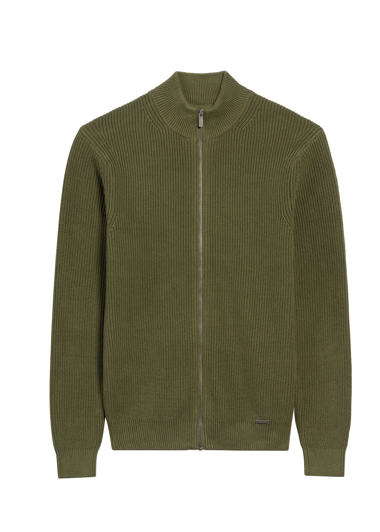 Men's khaki sweater with zipper SWEMT-0176-55(Z25), front product view on white background.