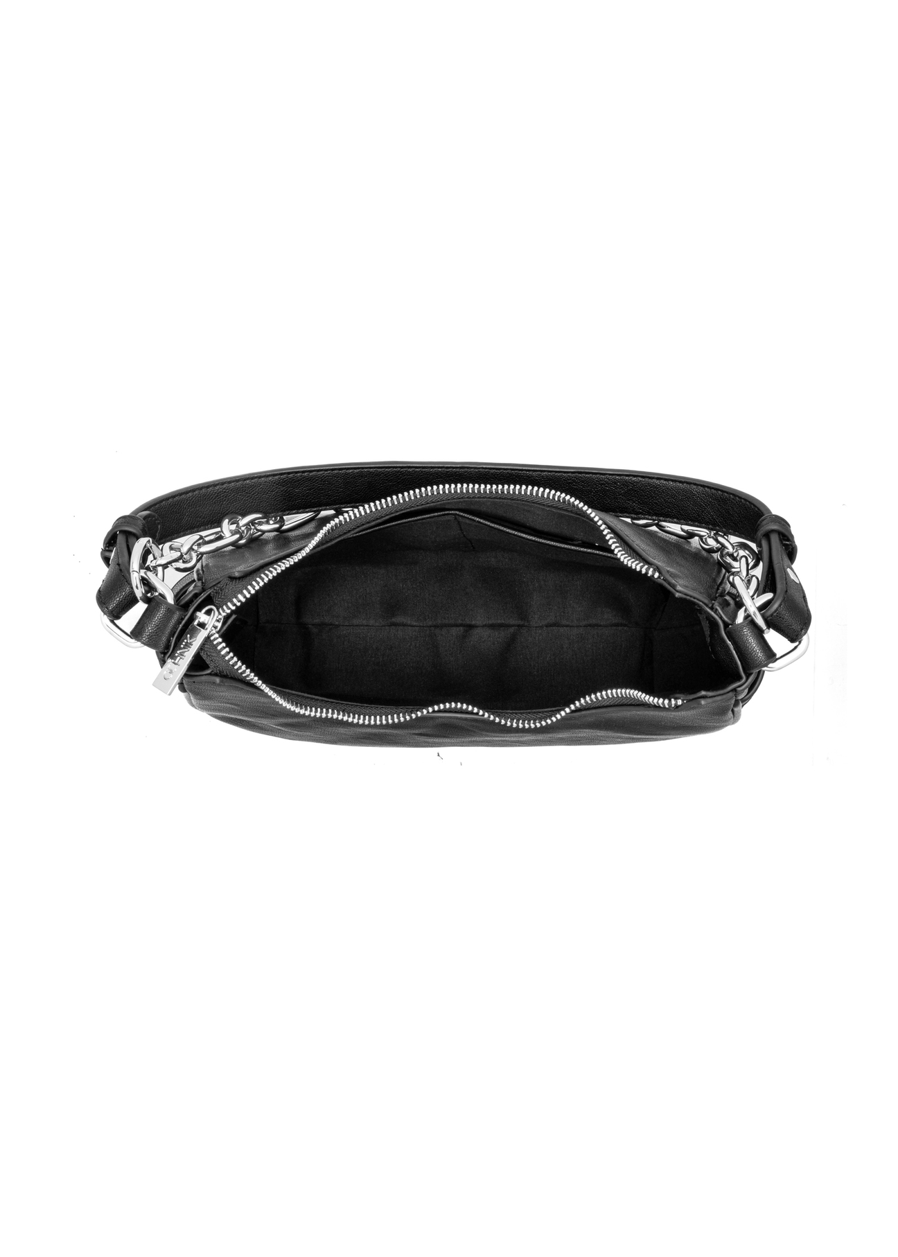 Black women's hobo bag with a jewelry-style accent (TOREC-1326-99(Z26)), interior view on a white background.
