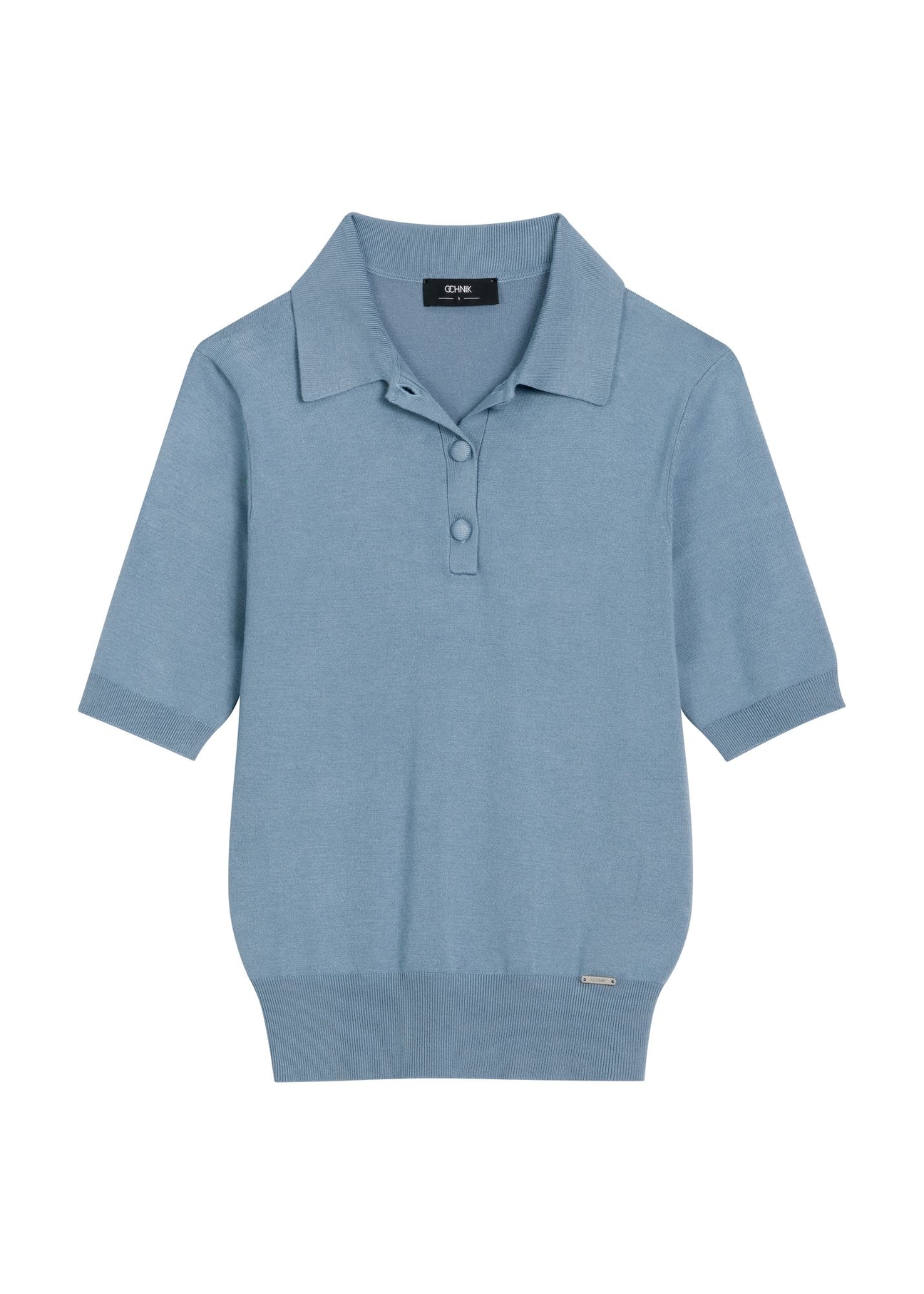 Thin blue sweater with short sleeves SWEDT-0268-7B(Z26) - front product view, on a white background.