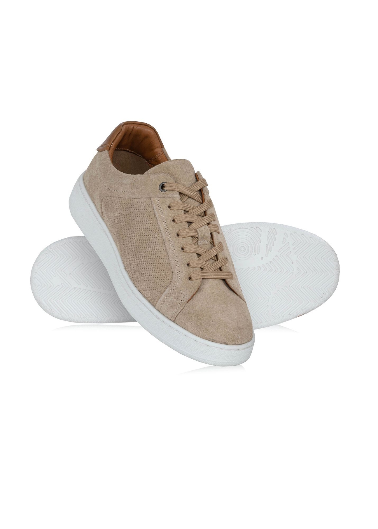 Beige leather men's sneakers BUTYM-0452-81(W24)-04