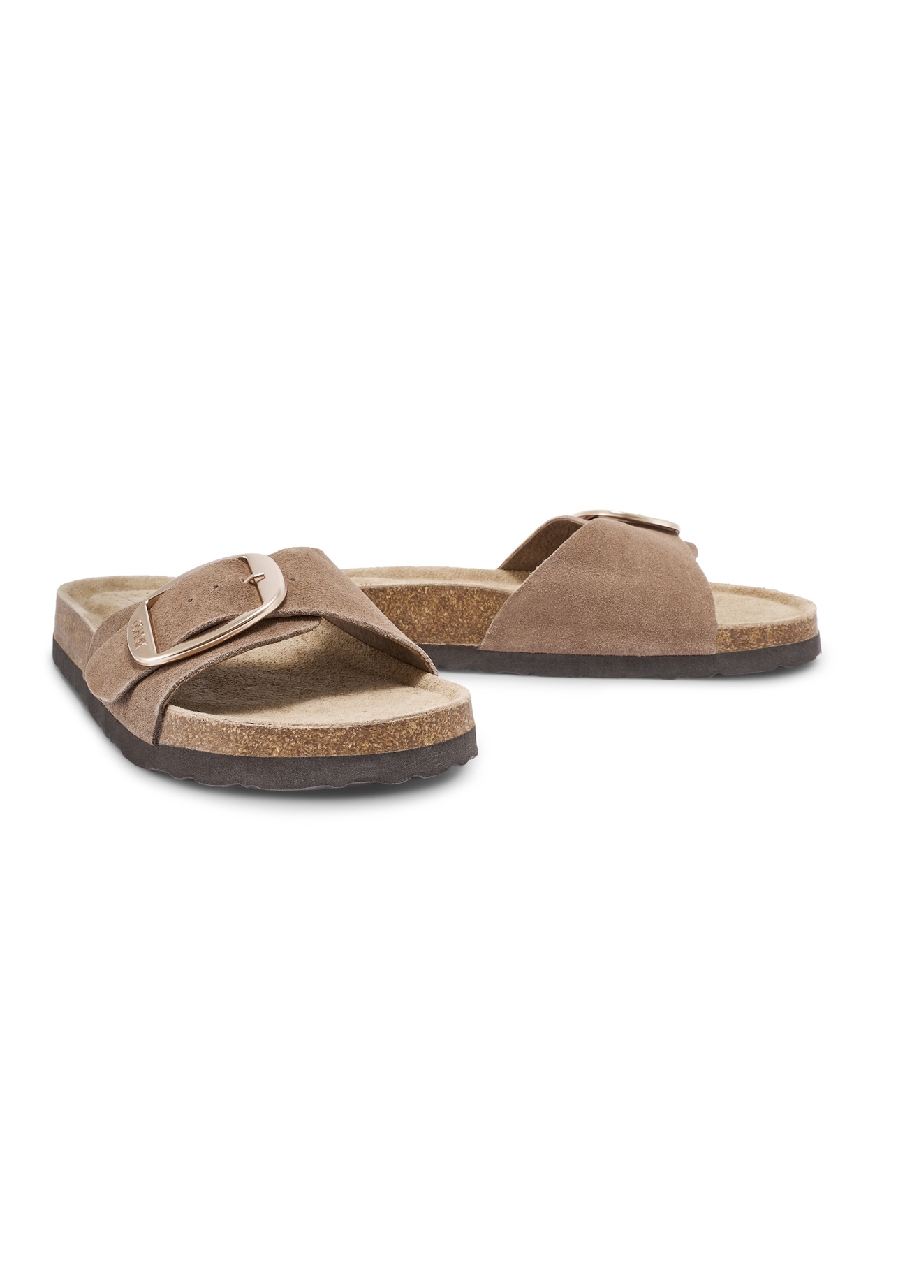 Women's leather mules in camel color BUTYD-1157-1D(W26), diagonal product view on a white background.