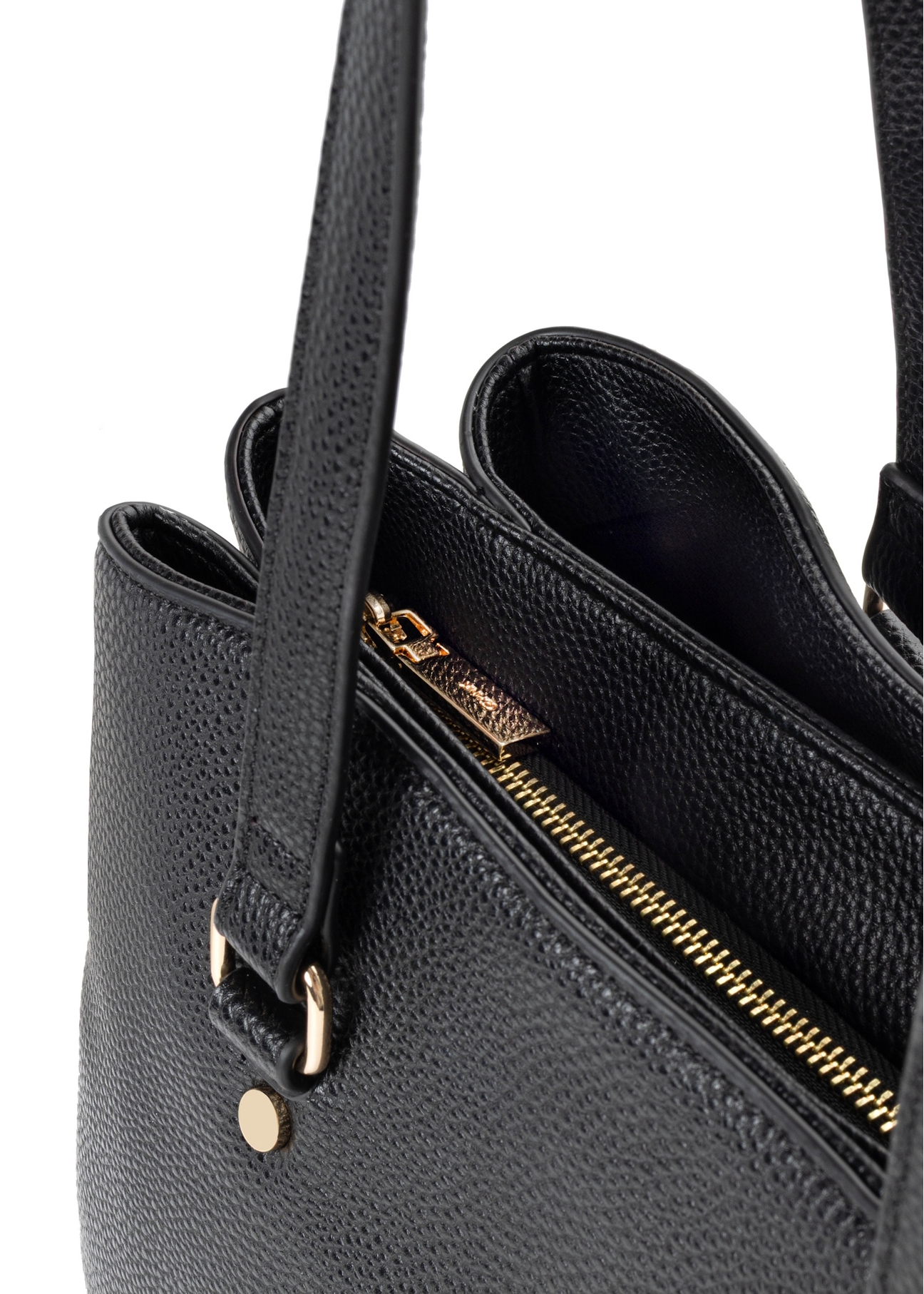 Black women's shopper bag TOREC-1260-9I(Z26), close-up of the product detail on a white background.