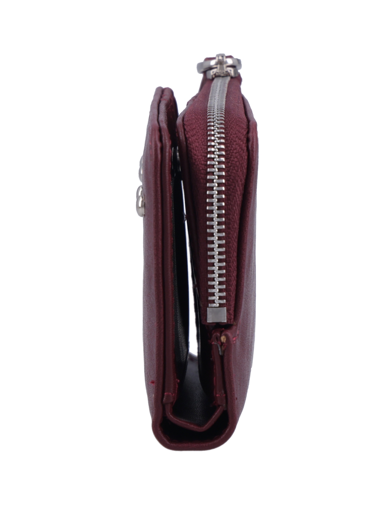 Burgundy small women's wallet POREC-0445-4D(Z26) - side product view, on white background.
