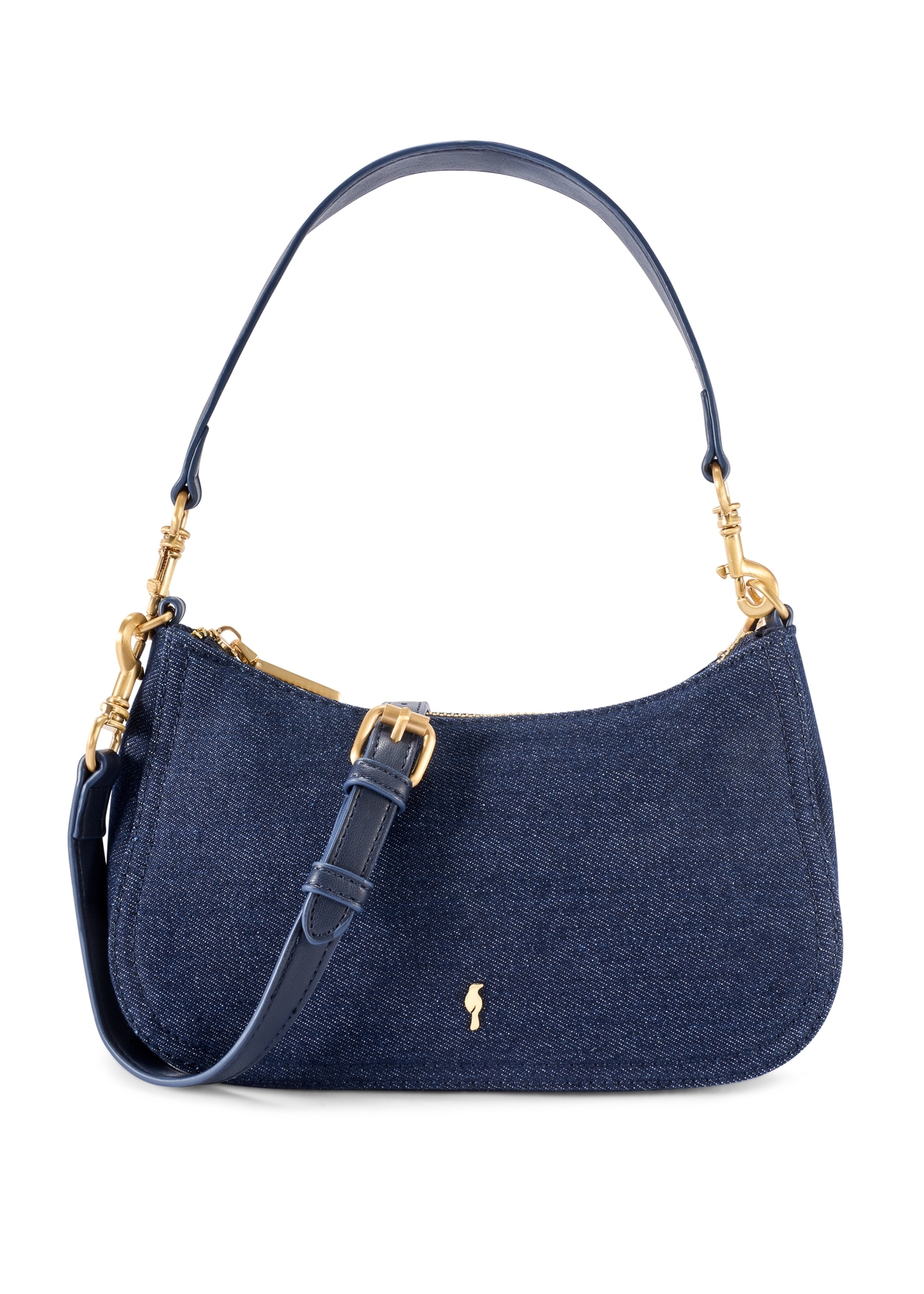 Small denim women's handbag TOREN-0335-7H(W26), product view from the front on a white background.