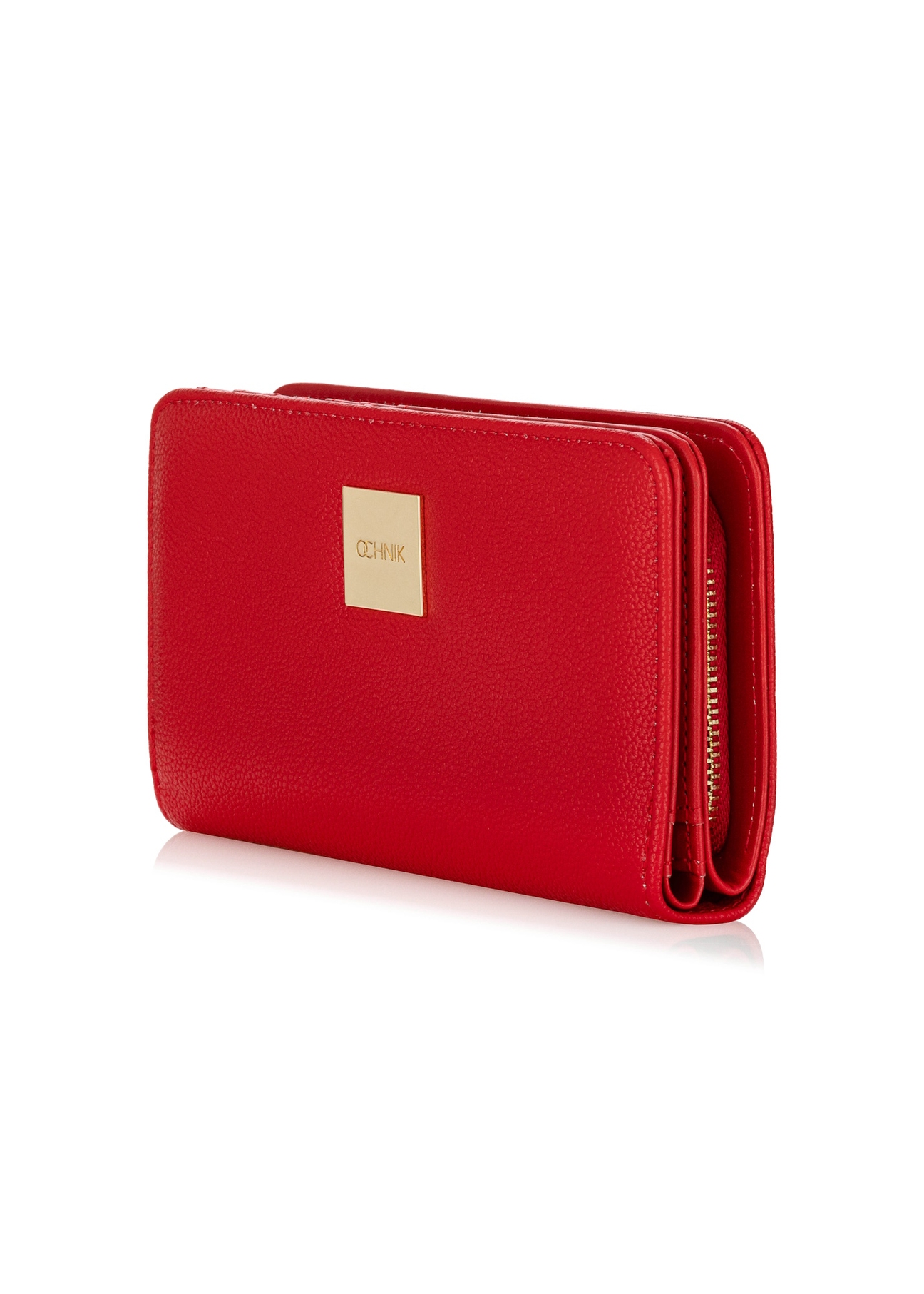 Red women's wallet with logo POREC-0362-4A(W26), diagonal product view on white background.