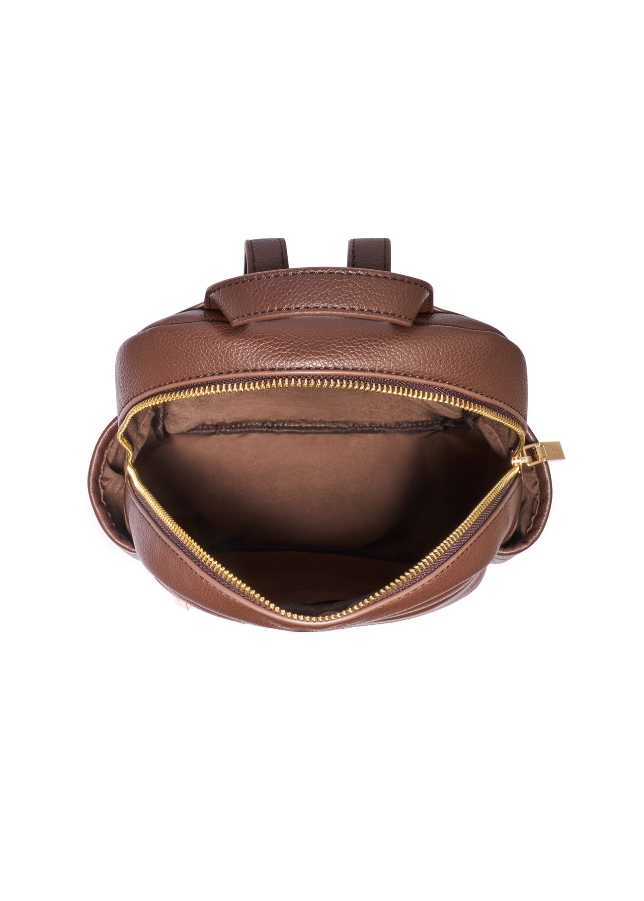 Brown women's imitation leather backpack TOREC-1246-1H(Z26) - product view from above, on a white background.