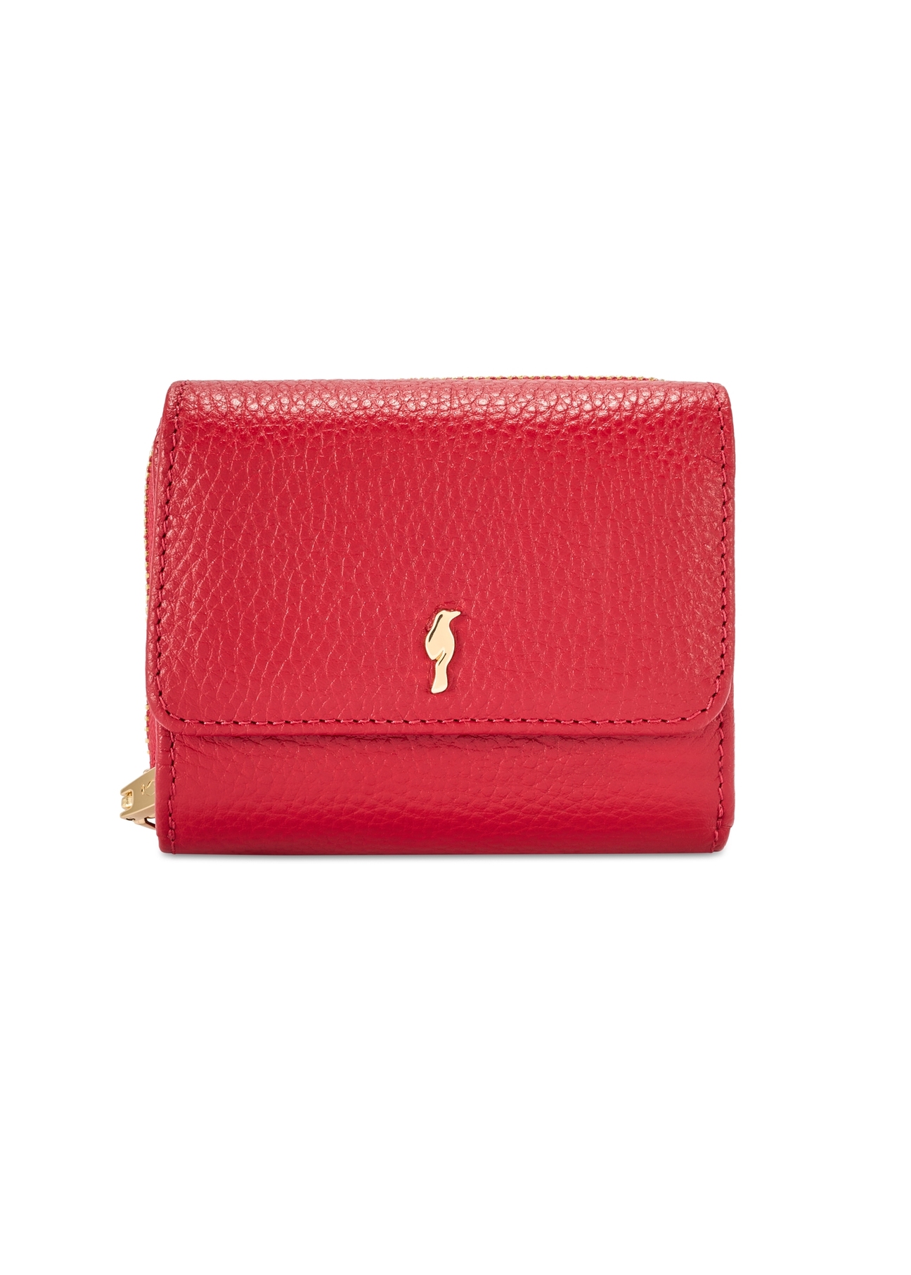 Small red leather women's wallet PORES-0802R-4B(W26), front product view on white background.