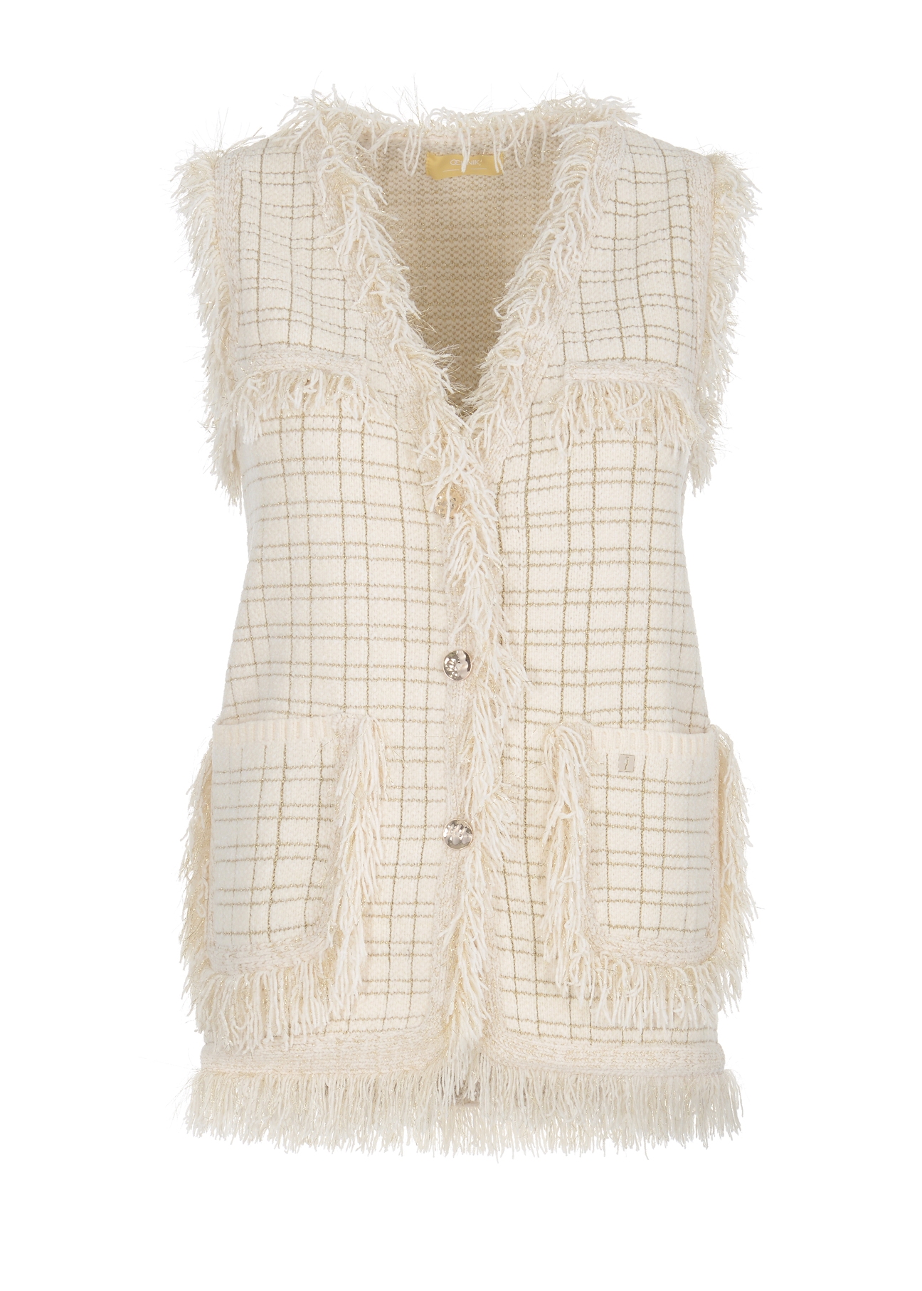 Women's cream check vest KAMDT-0022-12(Z22)-07