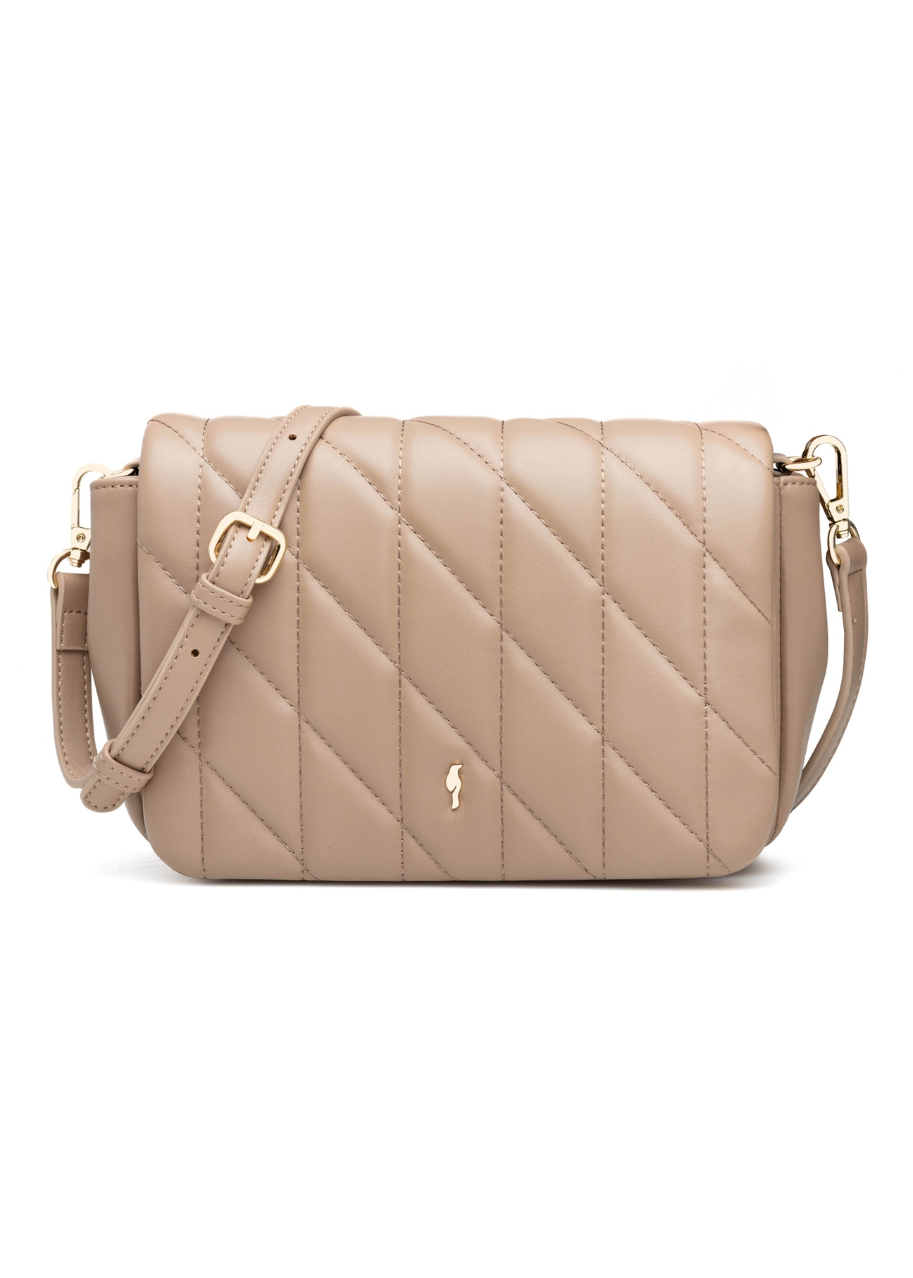 Beige women's handbag with stitching TOREC-1151-1D(W26), front product view on white background.
