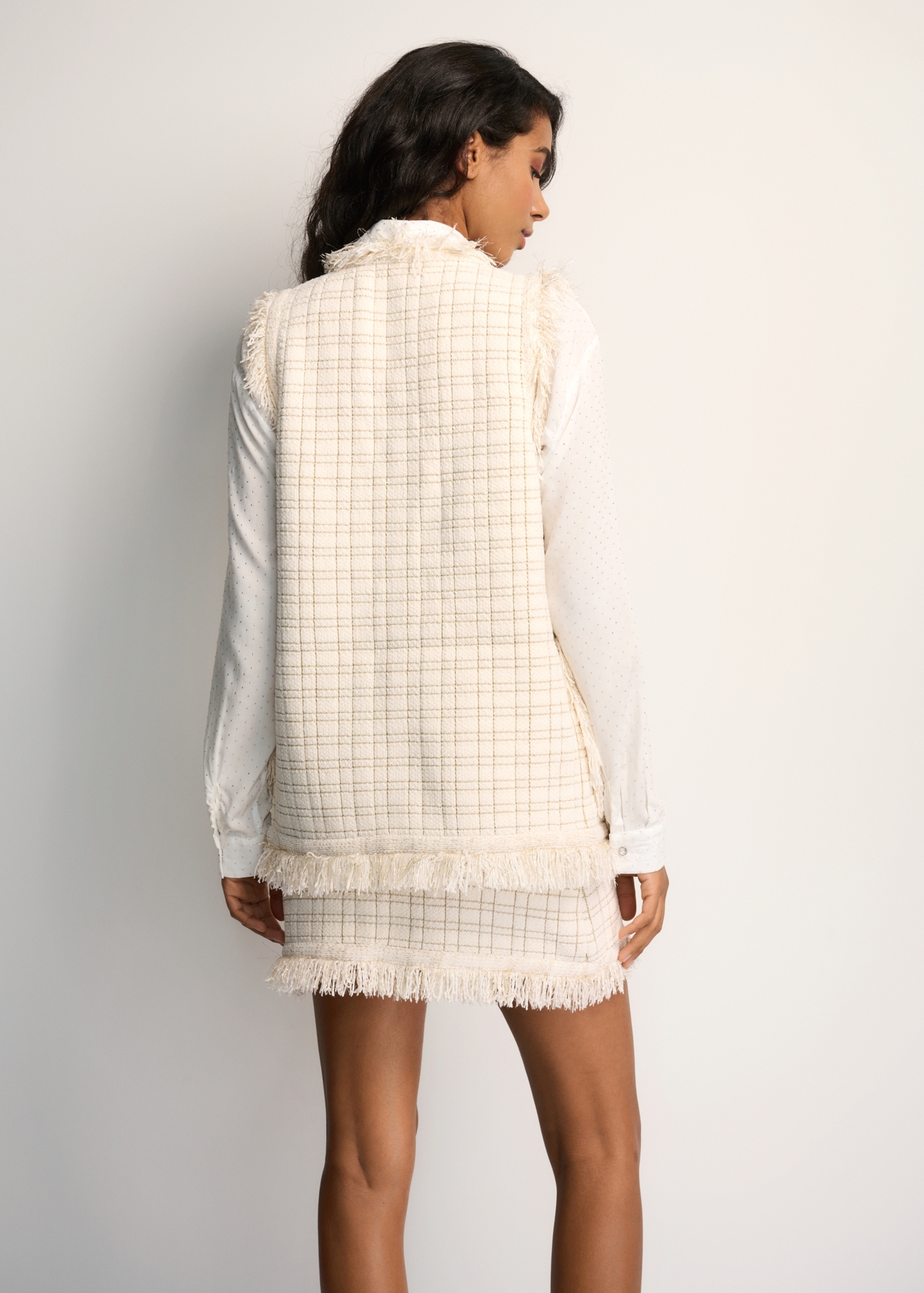 Women's cream check vest KAMDT-0022-12(Z22)-03
