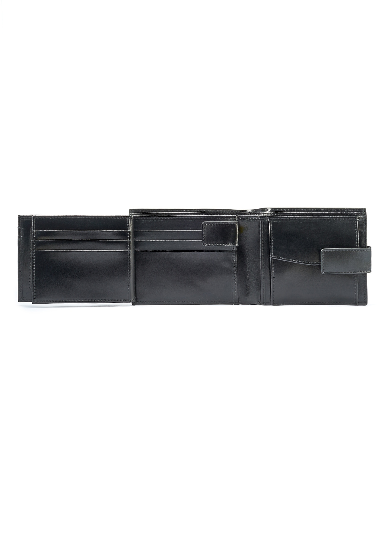 Black medium men's leather wallet PORMS-0639-99(W25) - inside view on white background.