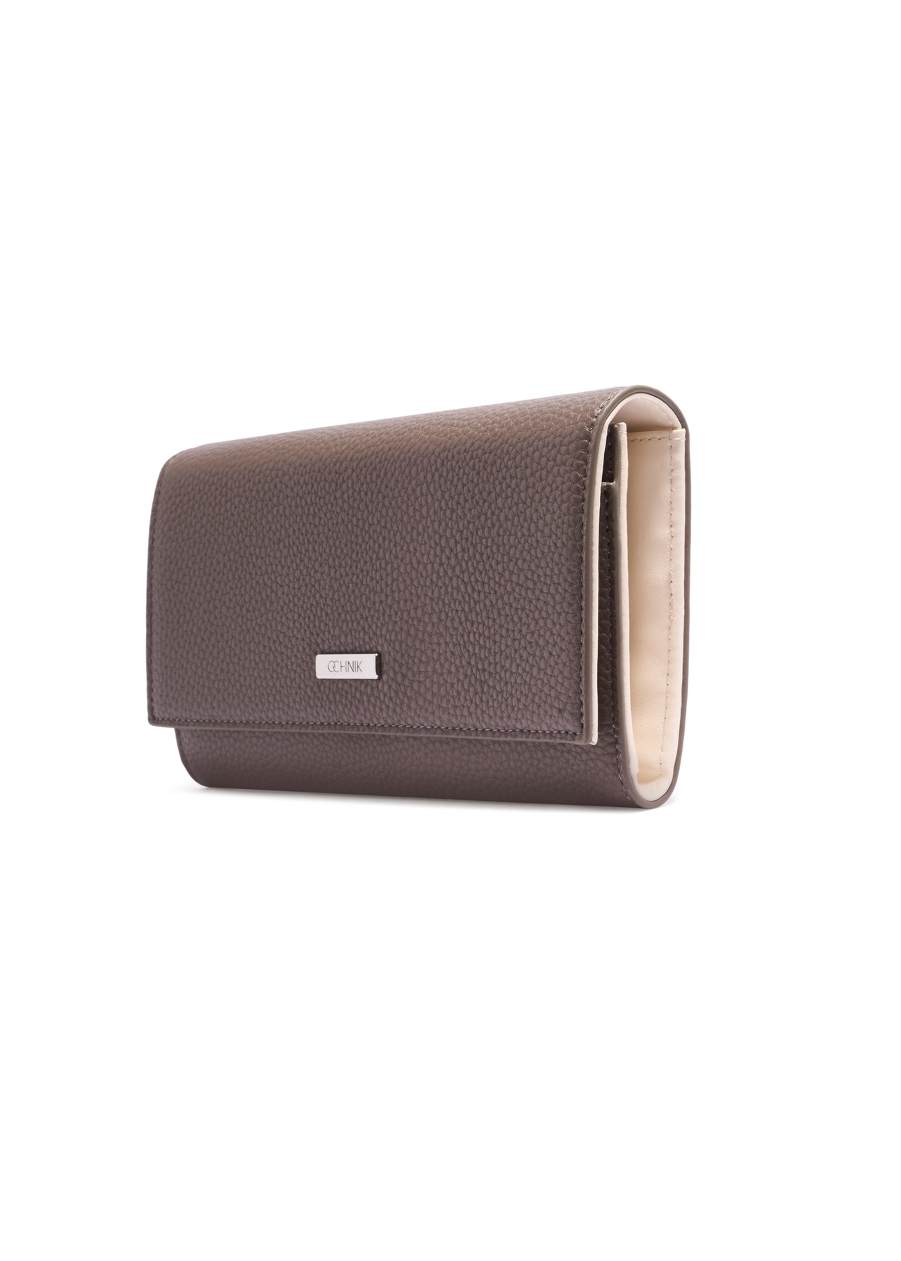 Dark beige women's wallet with cream interior POREC-0439-1K(Z26) - diagonal product view, on a white background.